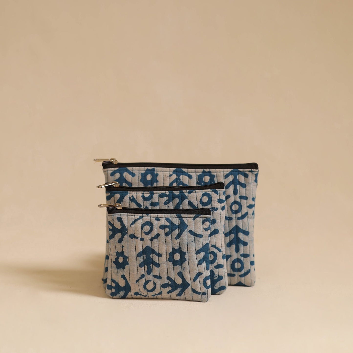 Blue - handmade cotton multipurpose utility pouch (set