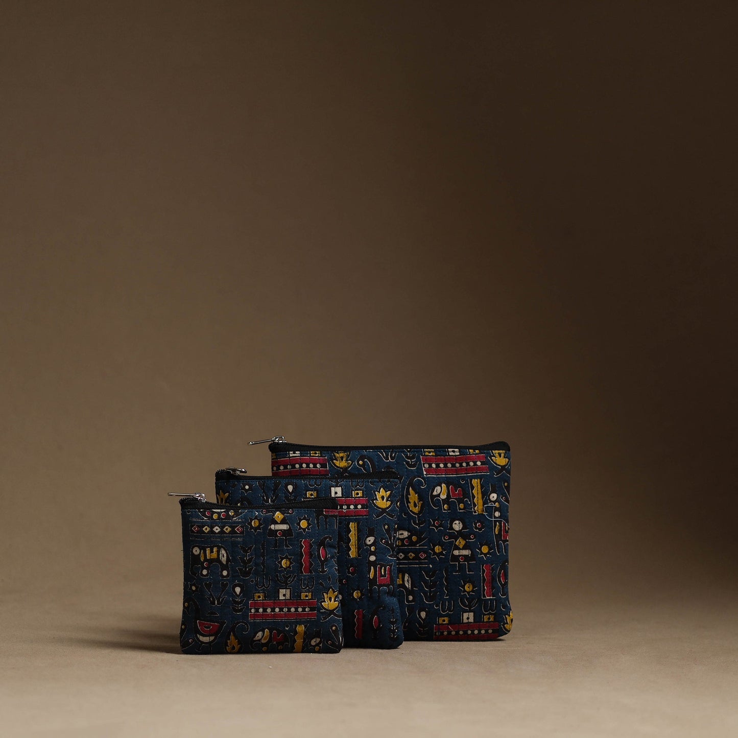 Blue - handmade cotton multipurpose utility pouches (set