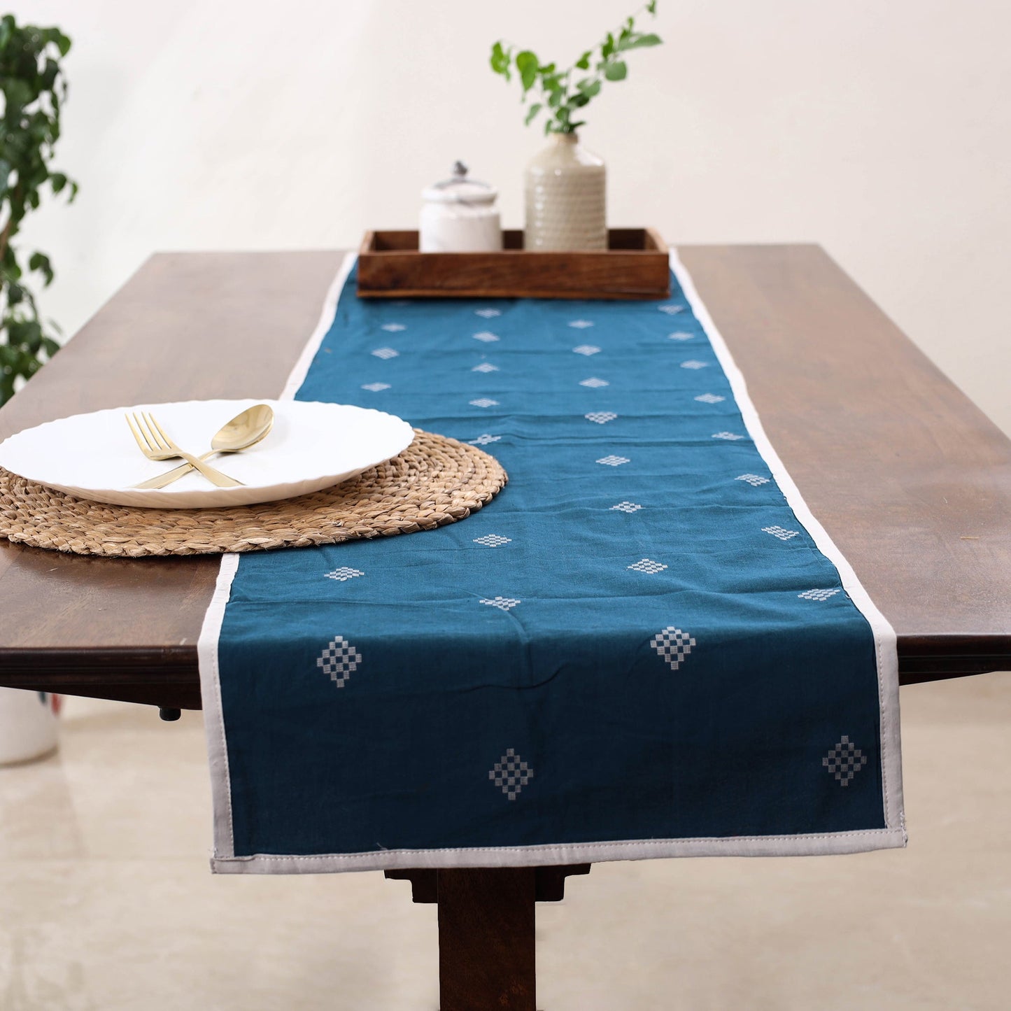 Blue Handmade Cotton Table Runner