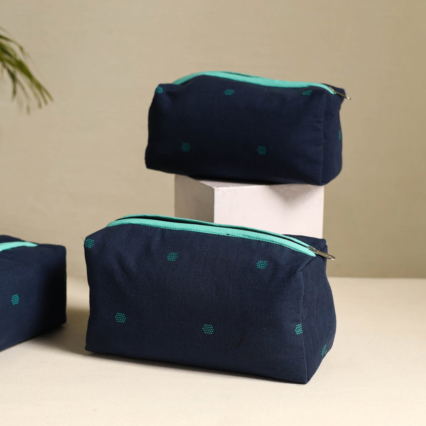 Blue Handmade Cotton Toiletry Bags (Set of 3)