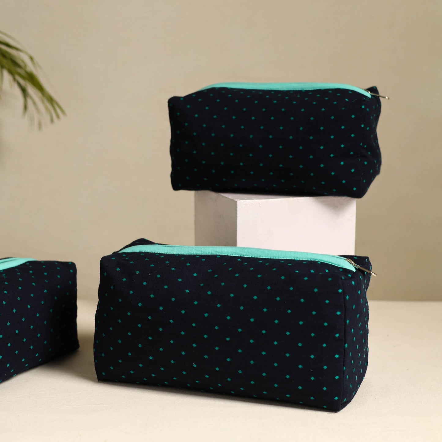 Blue Handmade Cotton Toiletry Bags (Set of 3)
