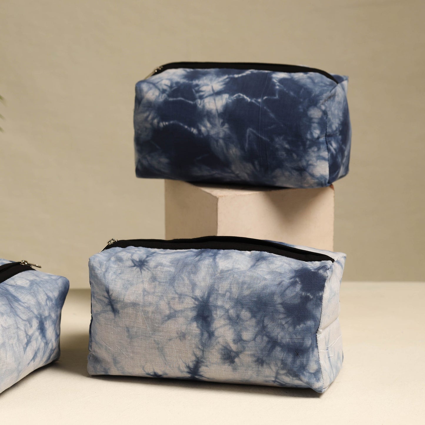Blue Handmade Cotton Toiletry Bags (Set of 3)