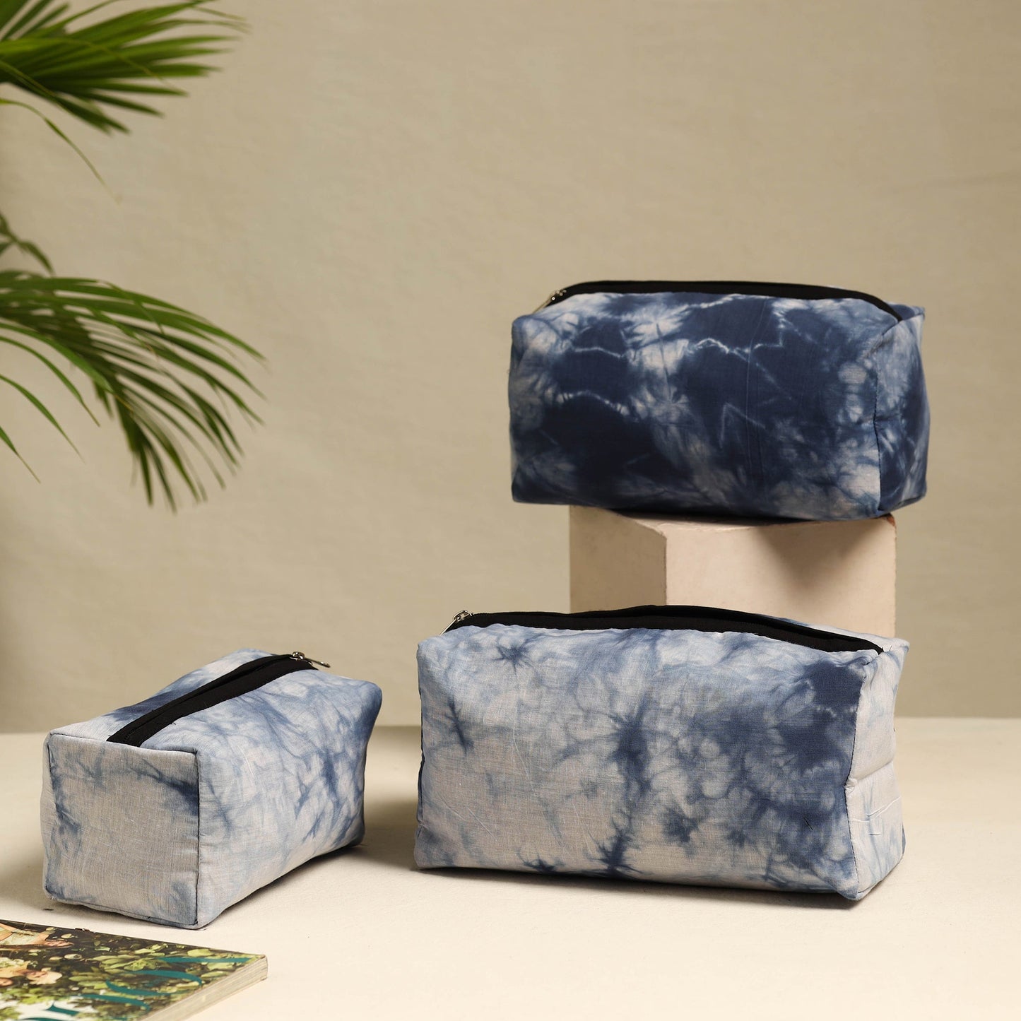 Blue Handmade Cotton Toiletry Bags (Set of 3)