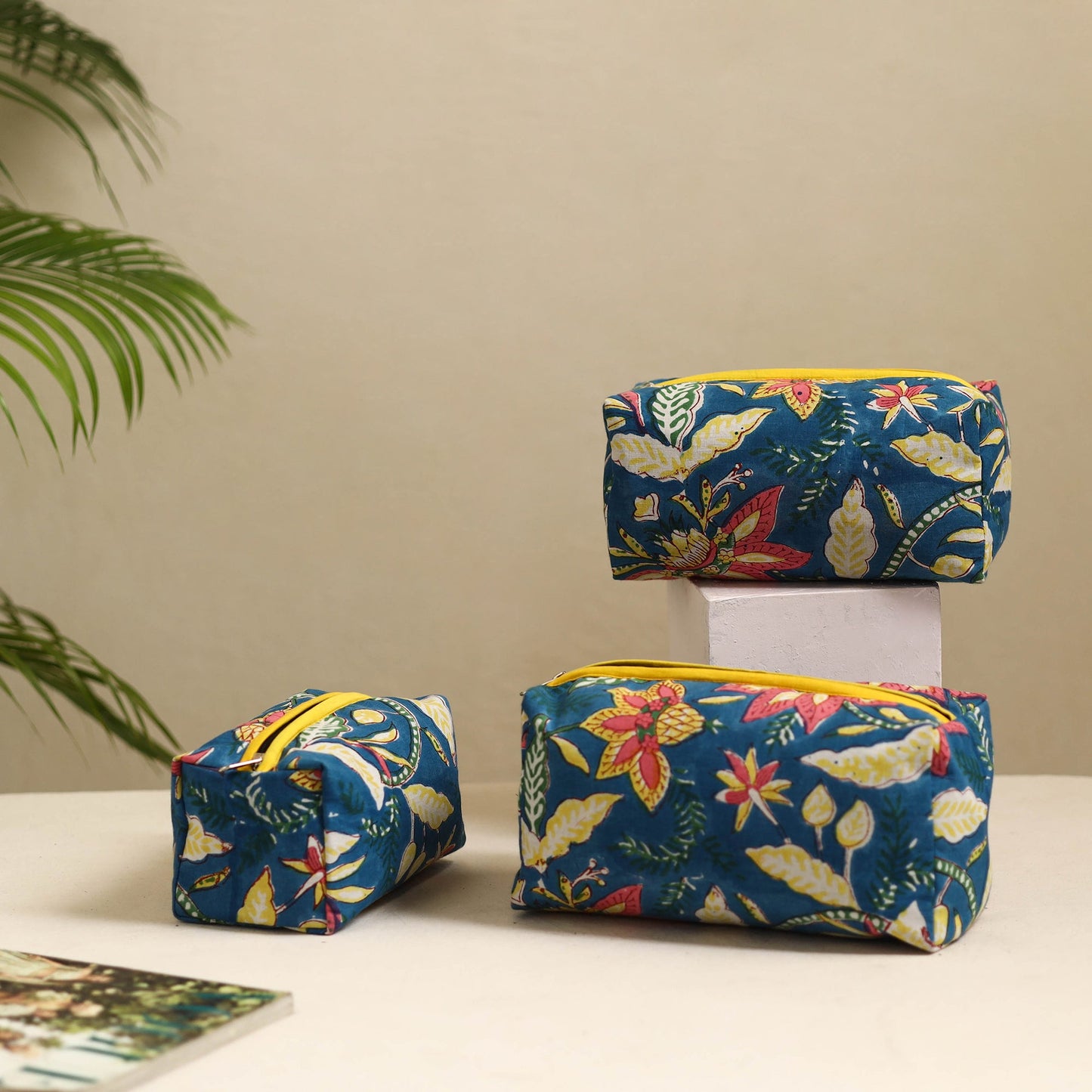 Blue Handmade Cotton Toiletry Bags (Set of 3)