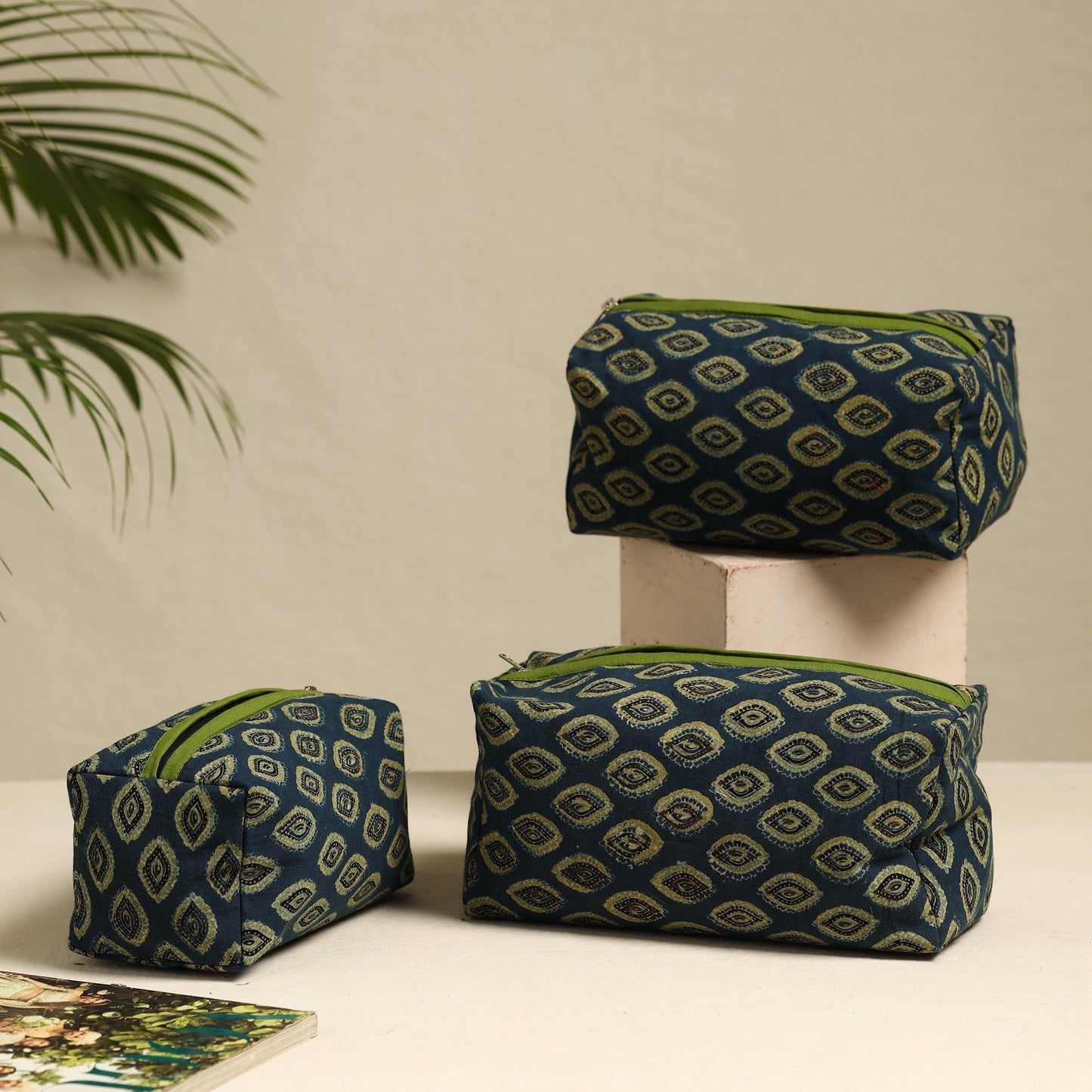 Blue Handmade Cotton Toiletry Bags (Set of 3)