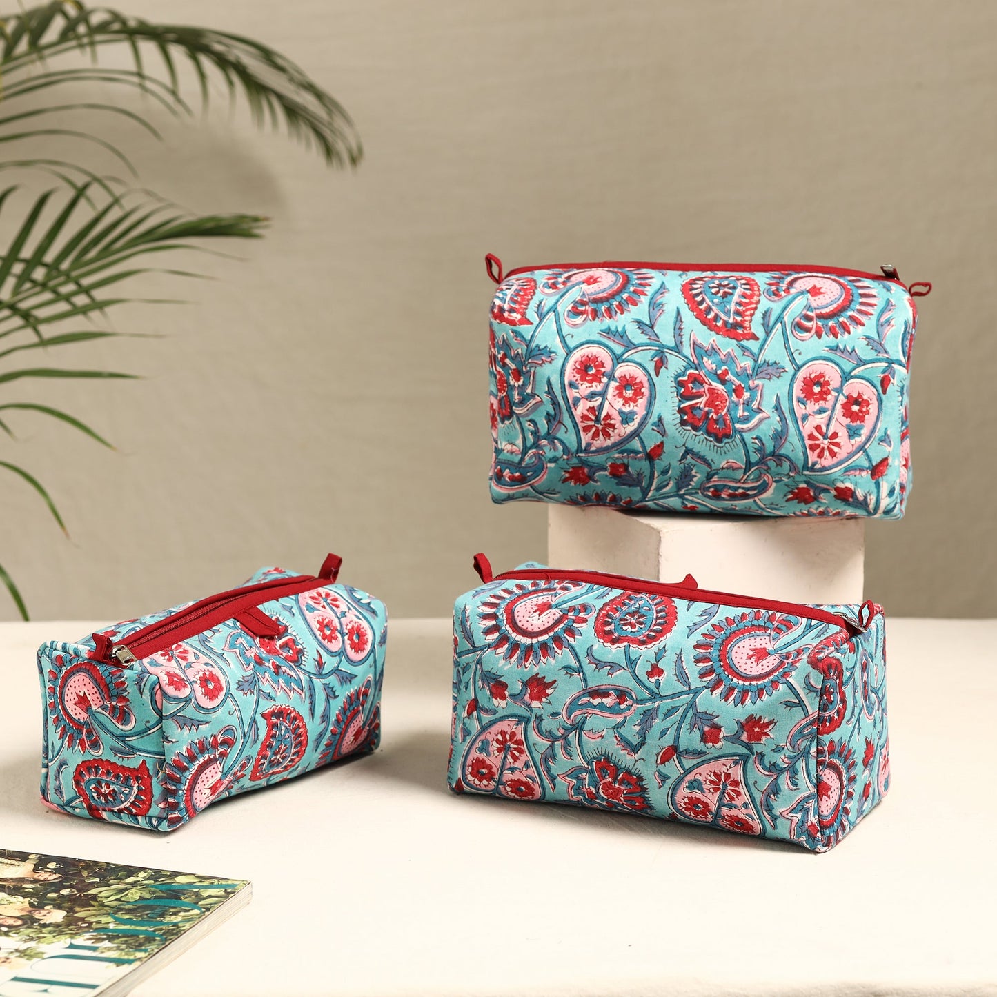Blue Handmade Cotton Toiletry Bags (Set of 3) 51