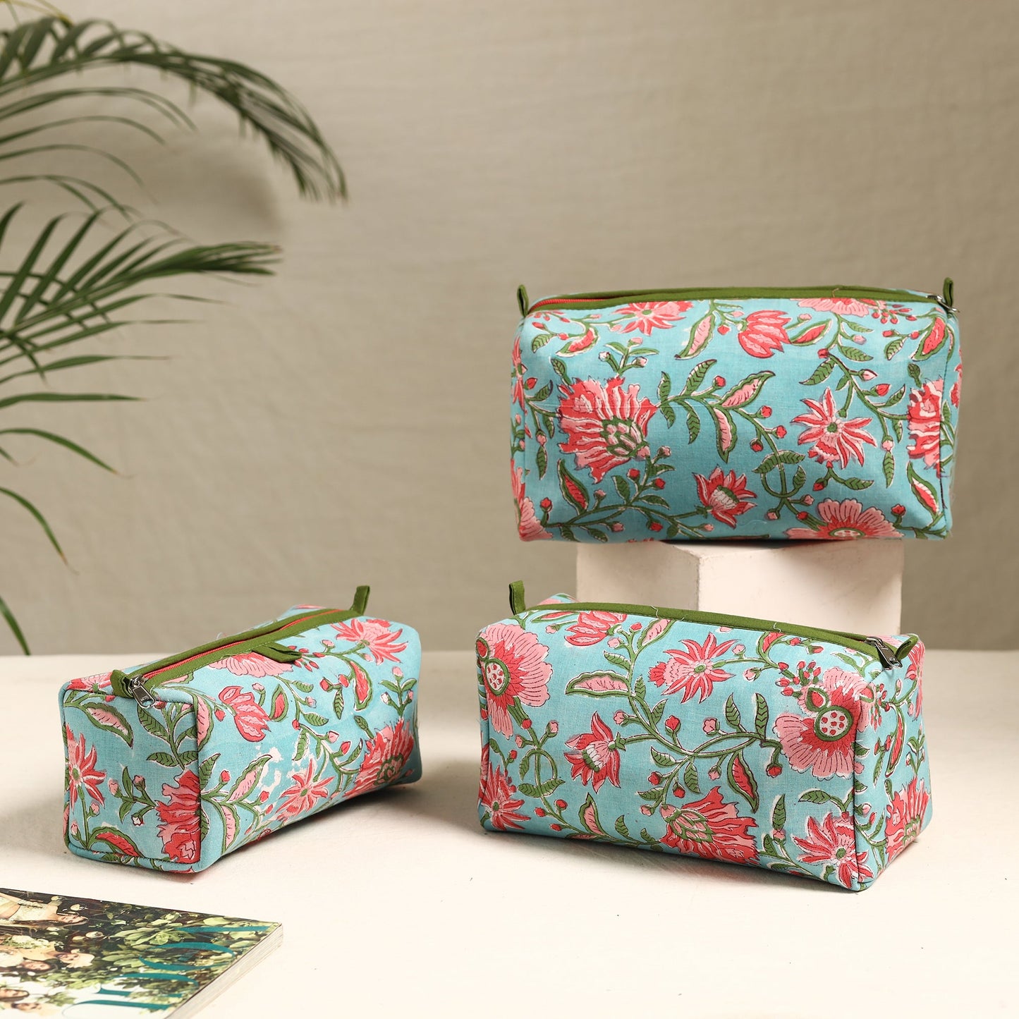 Blue Handmade Cotton Toiletry Bags (Set of 3) 78