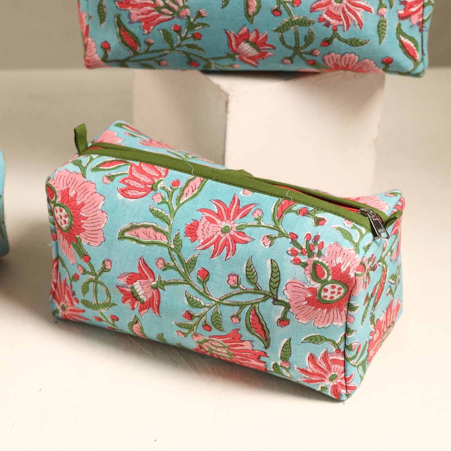 Blue Handmade Cotton Toiletry Bags (Set of 3) 78