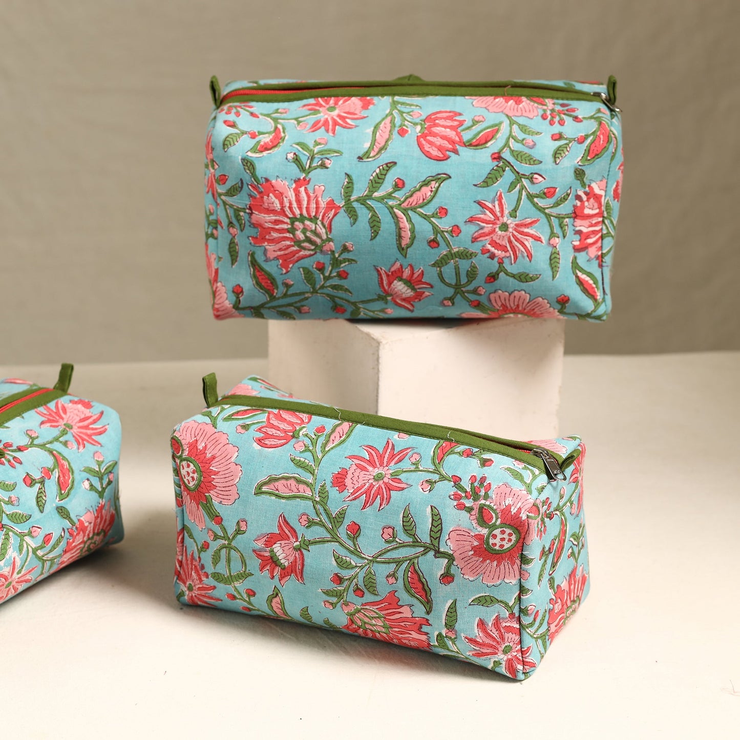 Blue Handmade Cotton Toiletry Bags (Set of 3) 78