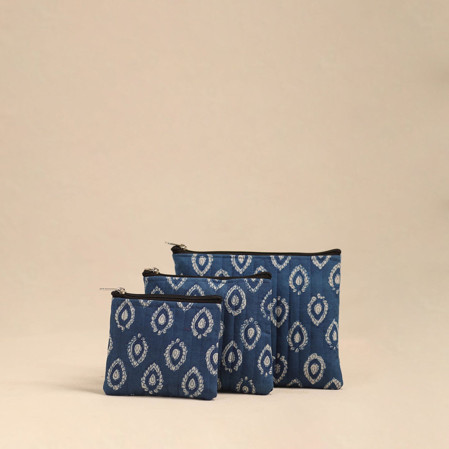 Blue Handmade Cotton Utility Pouches (Set of 3)