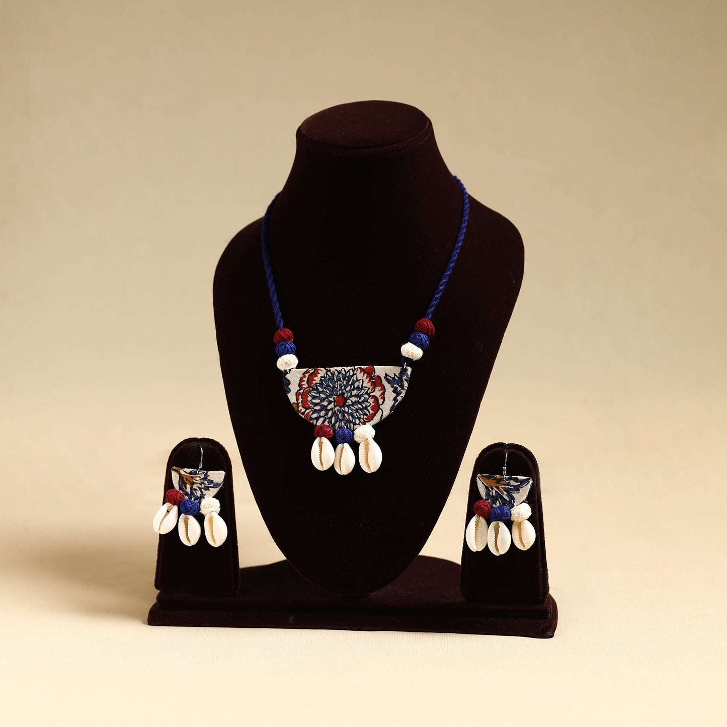Blue - handmade fabart shell necklace set 44 - handcrafted