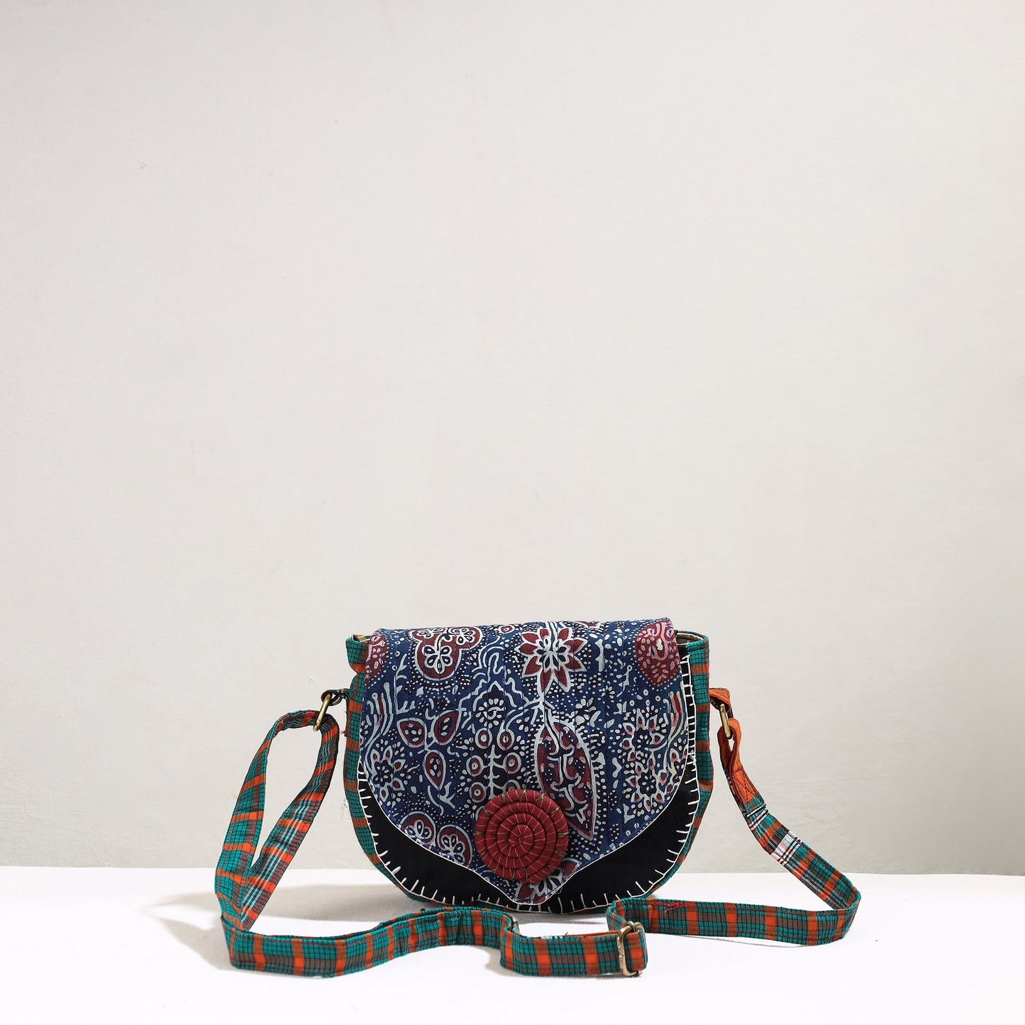 Handmade Gamcha Fabric Embroidered Canvas Cotton Sling Bag