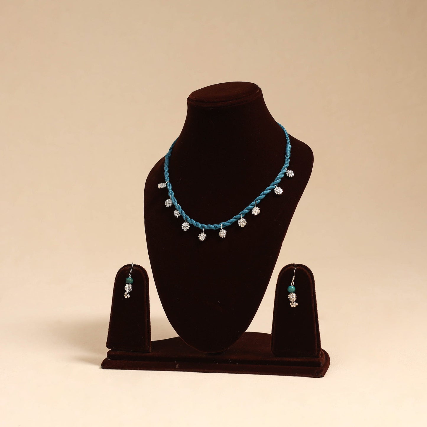 Blue - handmade german silver necklace set 02 - handcrafted