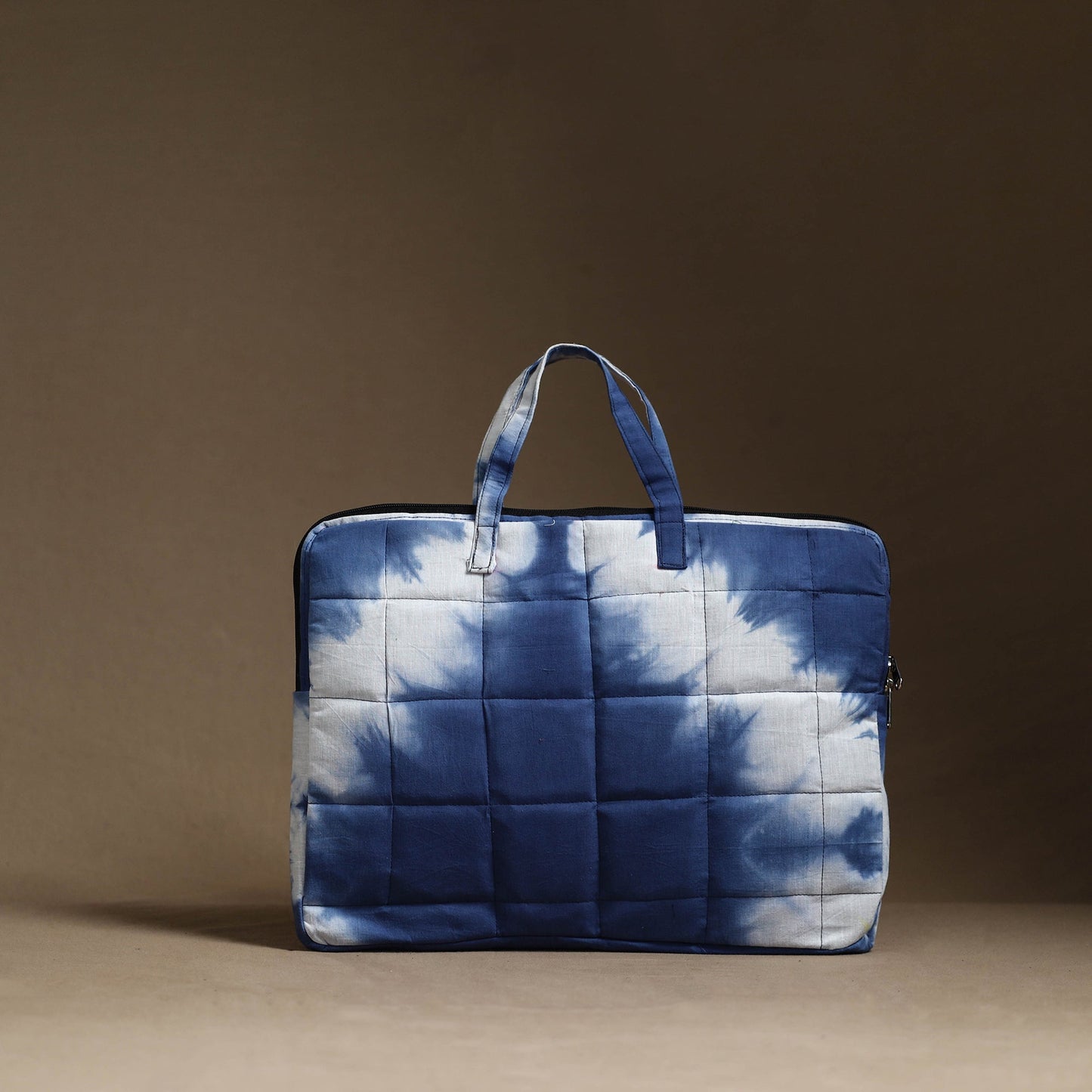 Blue Handmade Quilted Cotton Laptop Bag (13 x 16 in)