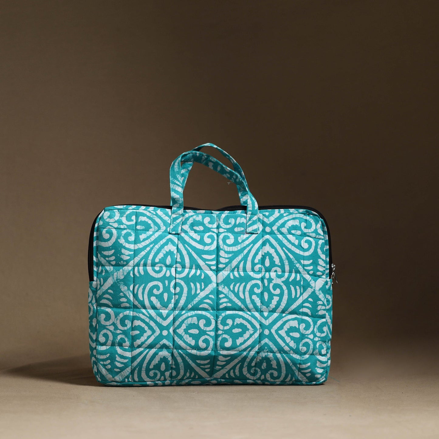 Blue Handmade Quilted Cotton Laptop Bag (13 x 16 in)