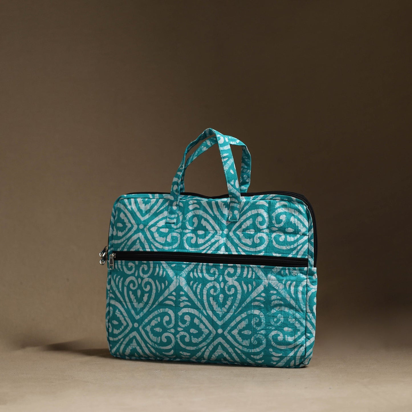 Blue Handmade Quilted Cotton Laptop Bag (13 x 16 in)
