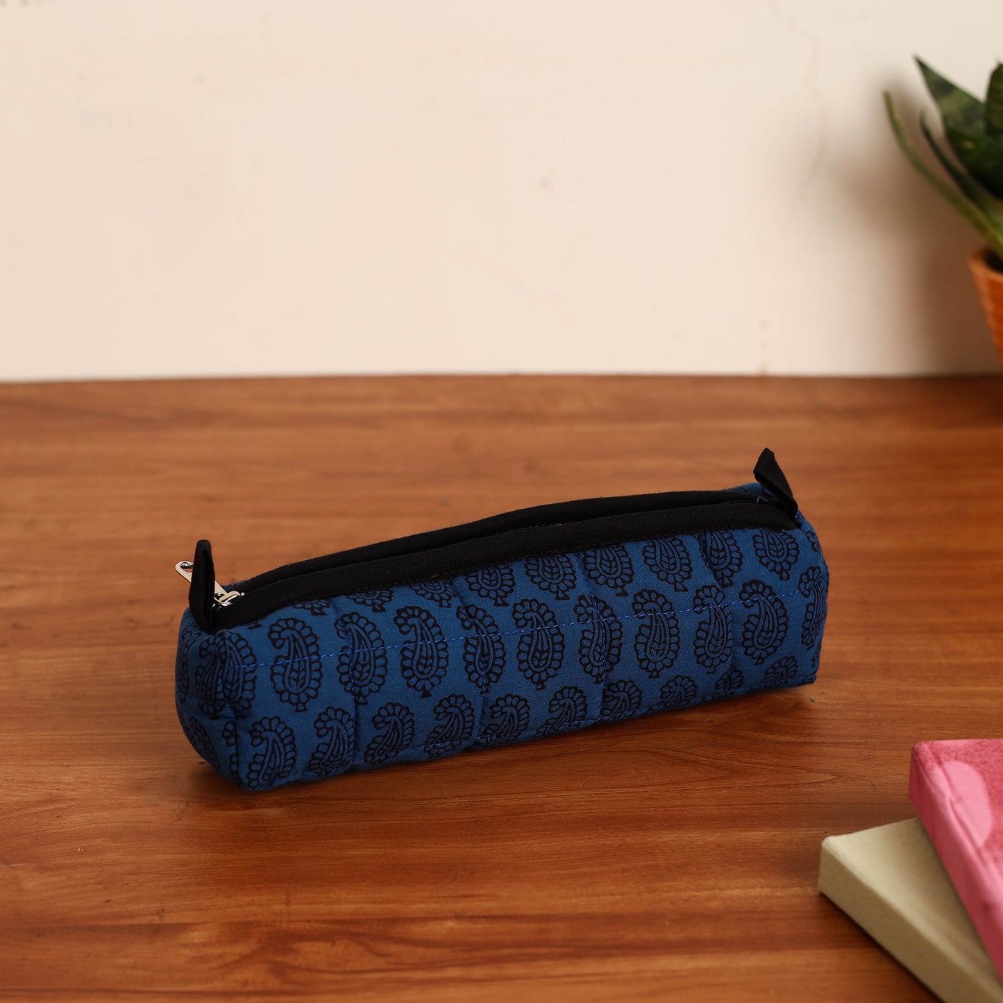 Blue Handmade Quilted Cotton Pencil Pouch