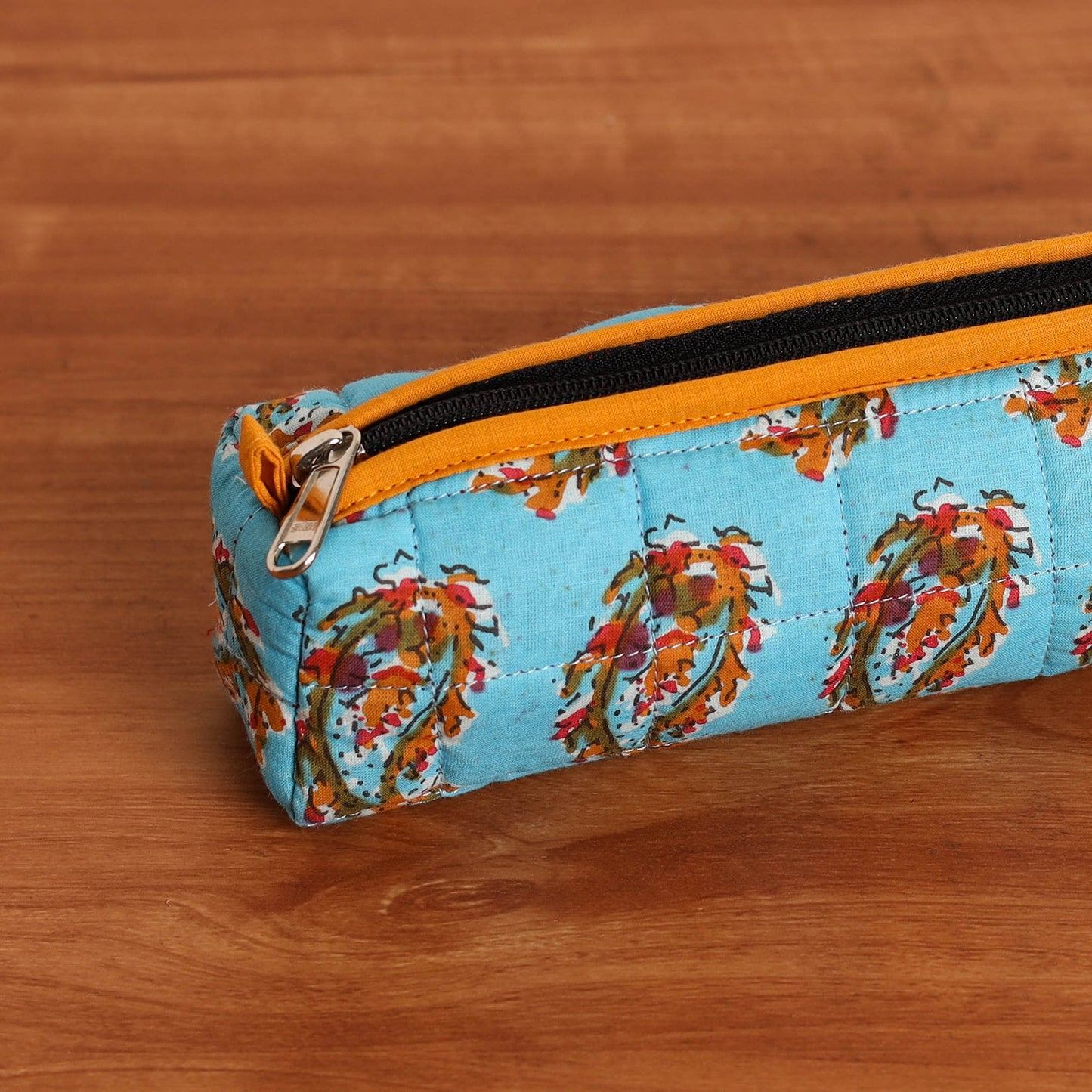 Blue Handmade Quilted Cotton Pencil Pouch