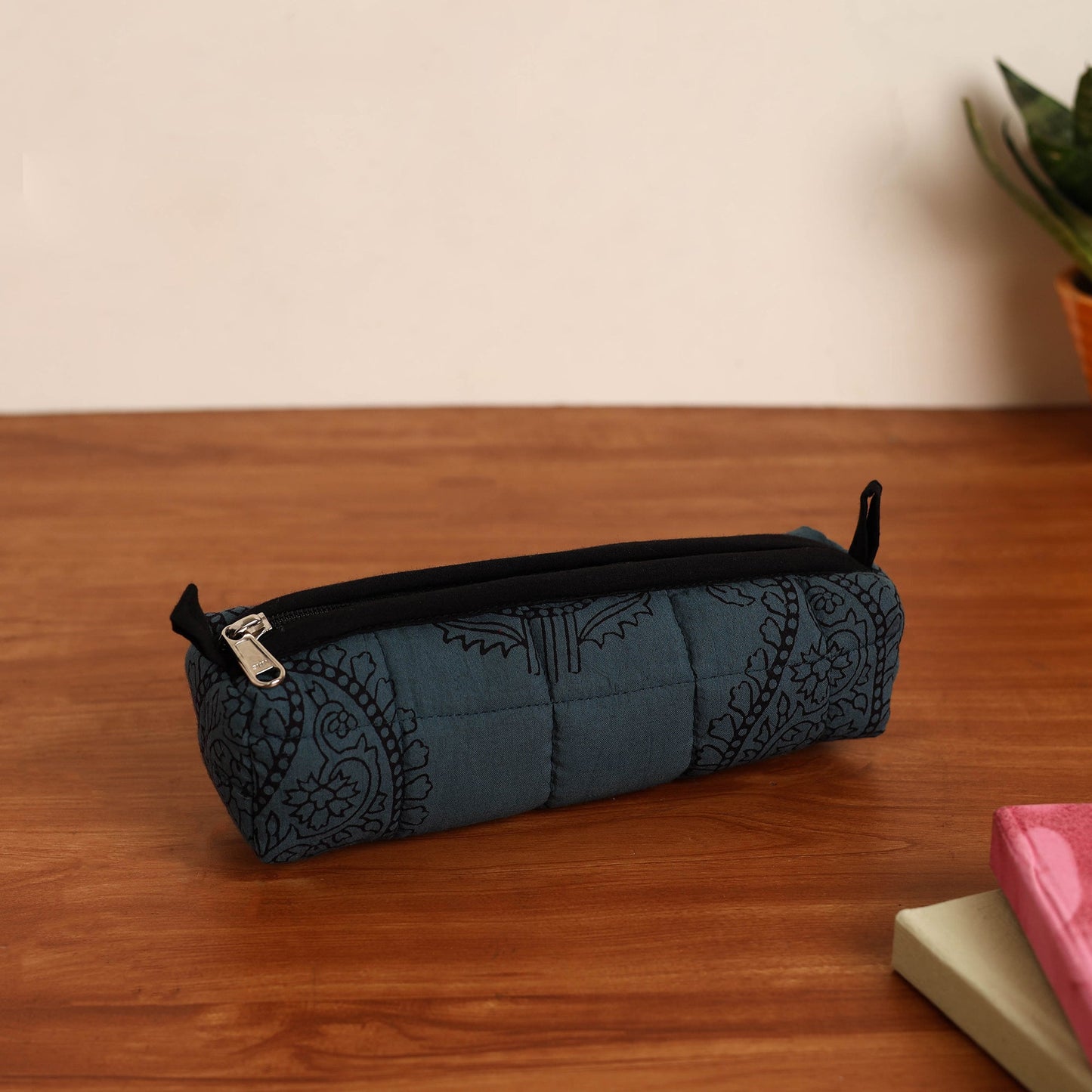 Blue Handmade Quilted Cotton Pencil Pouch