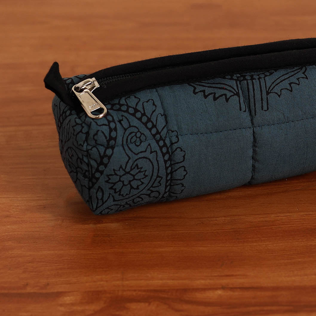 Blue Handmade Quilted Cotton Pencil Pouch