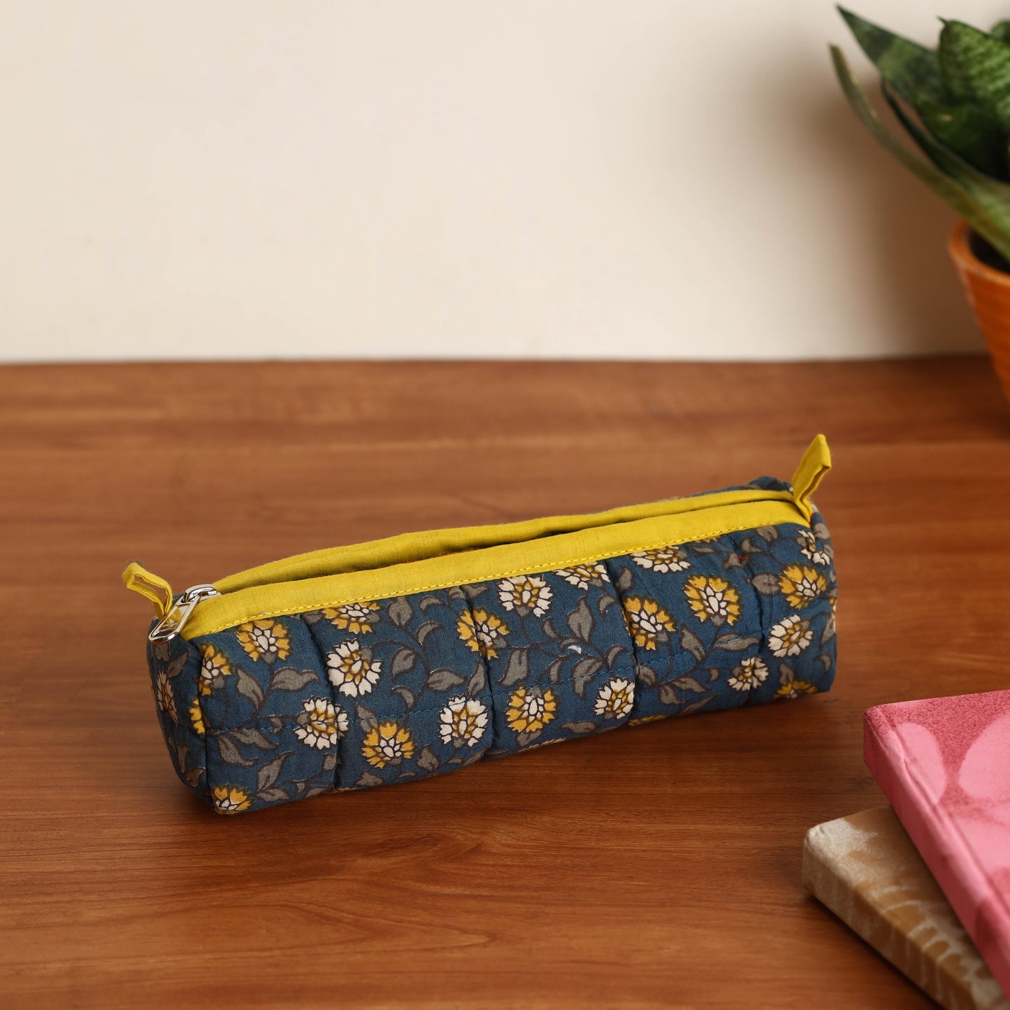Blue Handmade Quilted Cotton Pencil Pouch