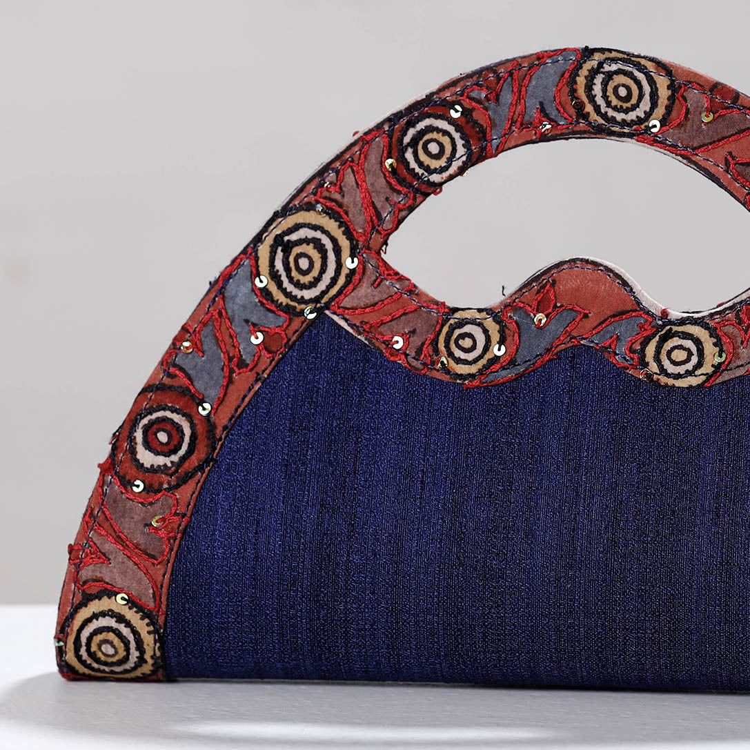 Blue Handpainted Kalamkari Ghicha Silk Clutch