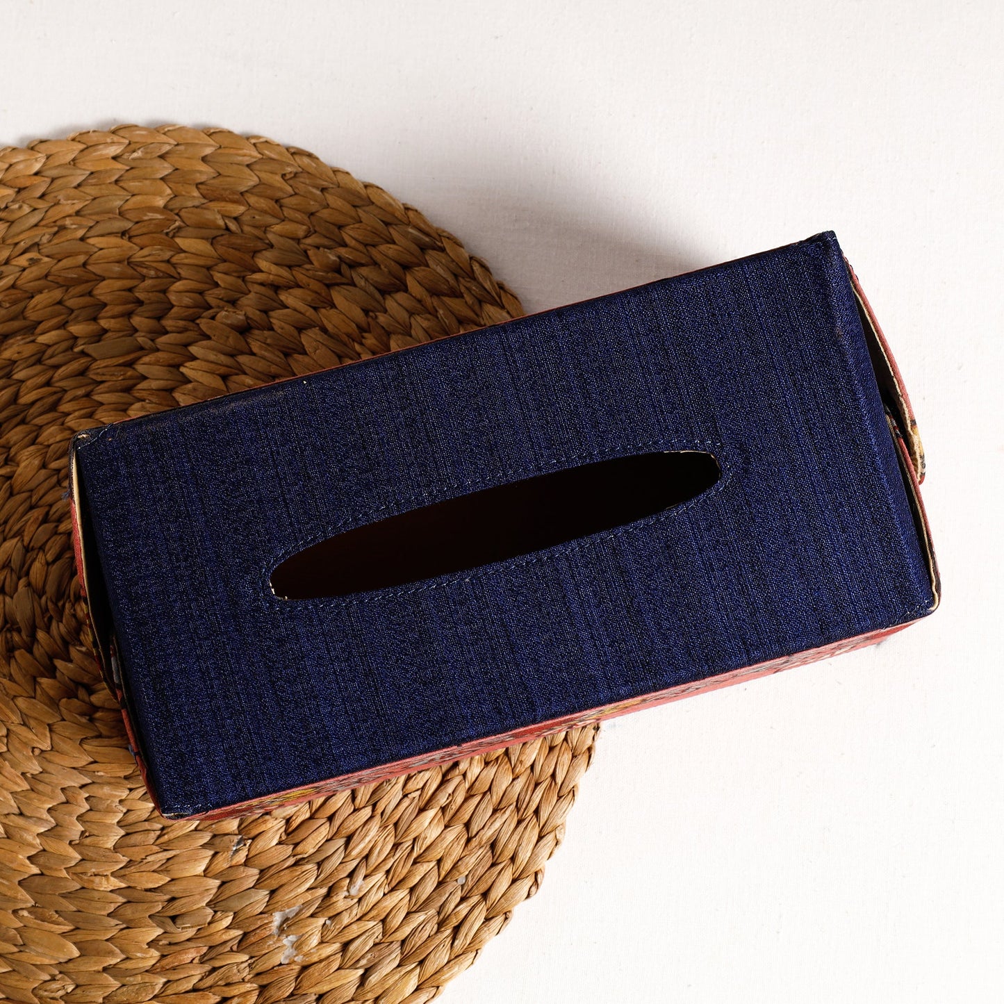Blue Handpainted Kalamkari Natural Dyed Cotton Tissue Box