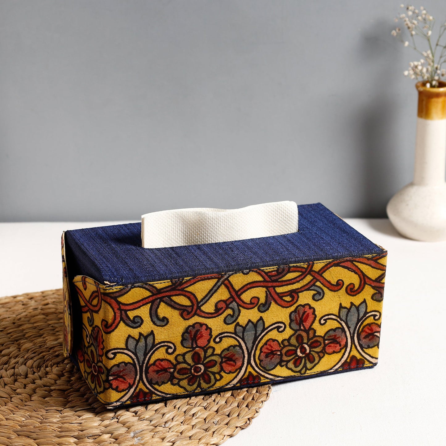 Handpainted Kalamkari Natural Dyed Cotton Tissue Box