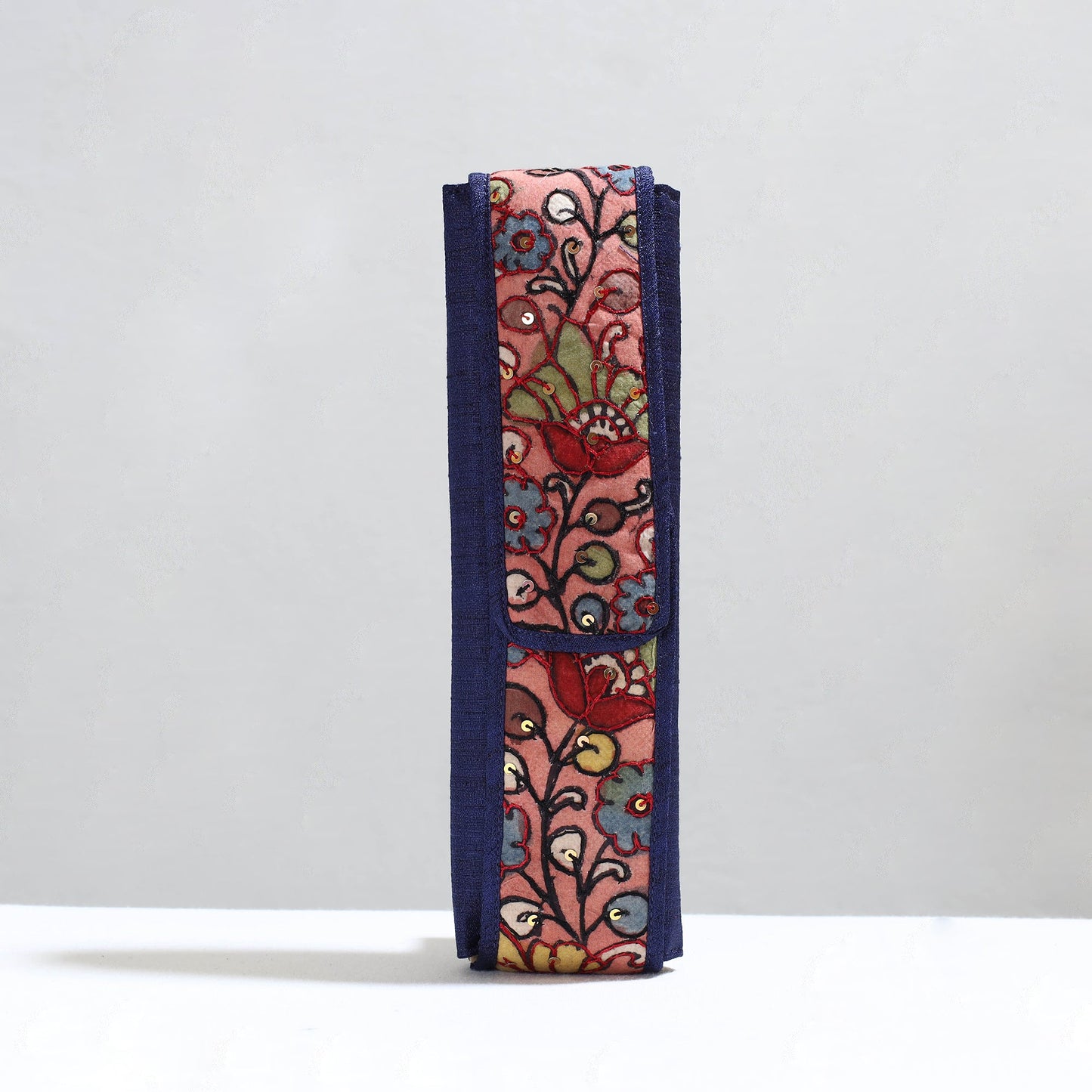 Blue Handpainted Kalamkari Natural Dyed Ghicha Silk Earrings Pouch 05