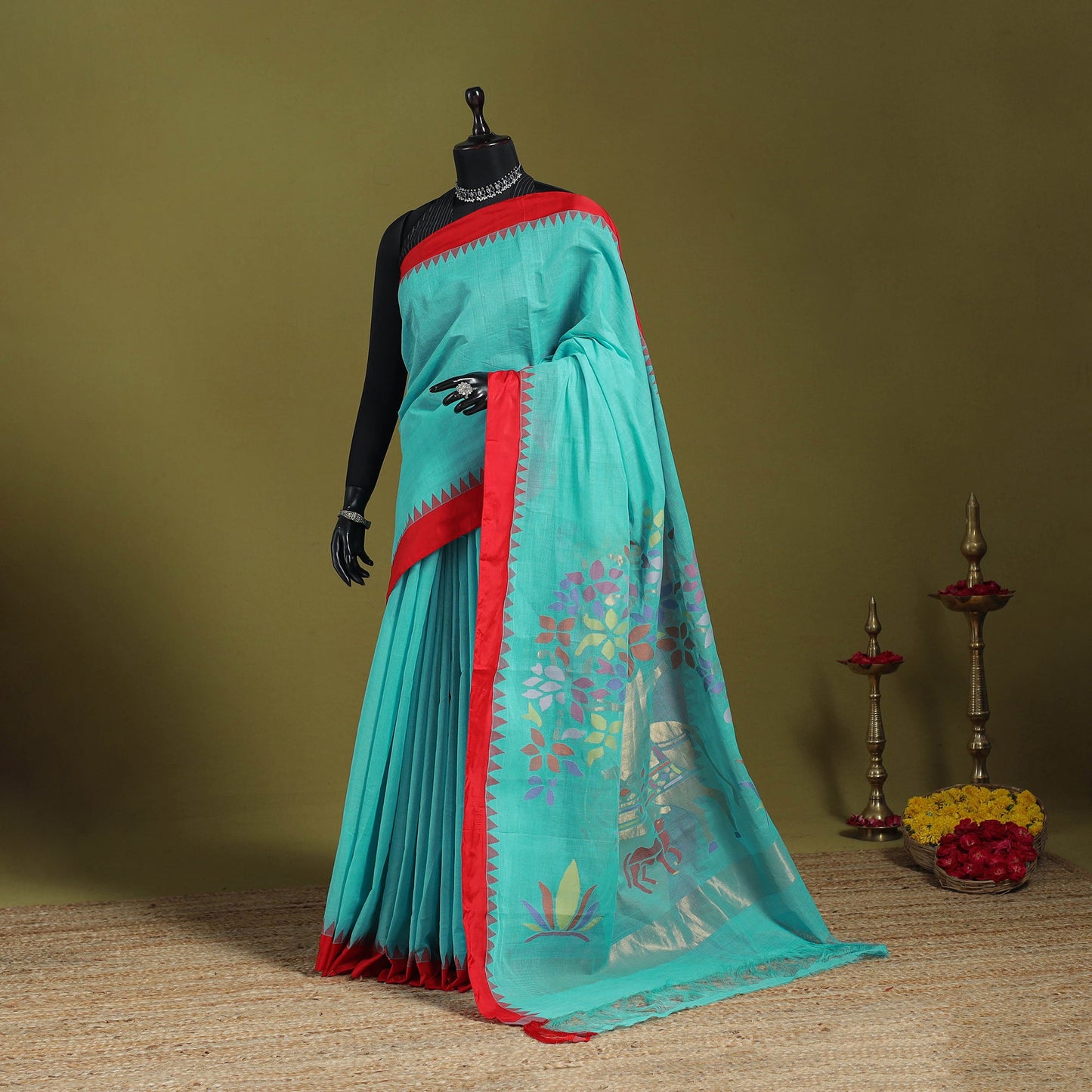 Blue - handspun handloom buta fine cotton jamdani saree 46
