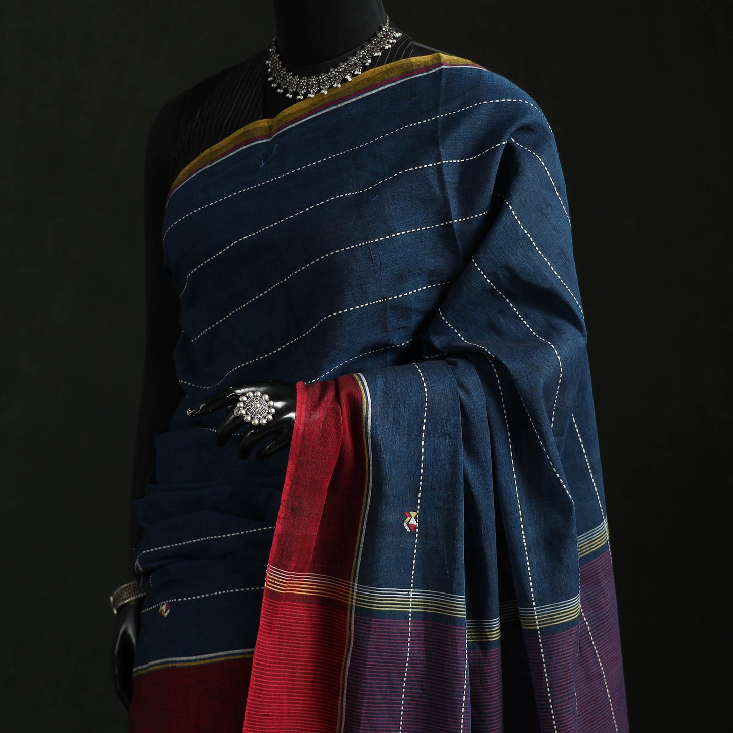 Blue - handspun handloom cotton srikakulam jamdani saree 11