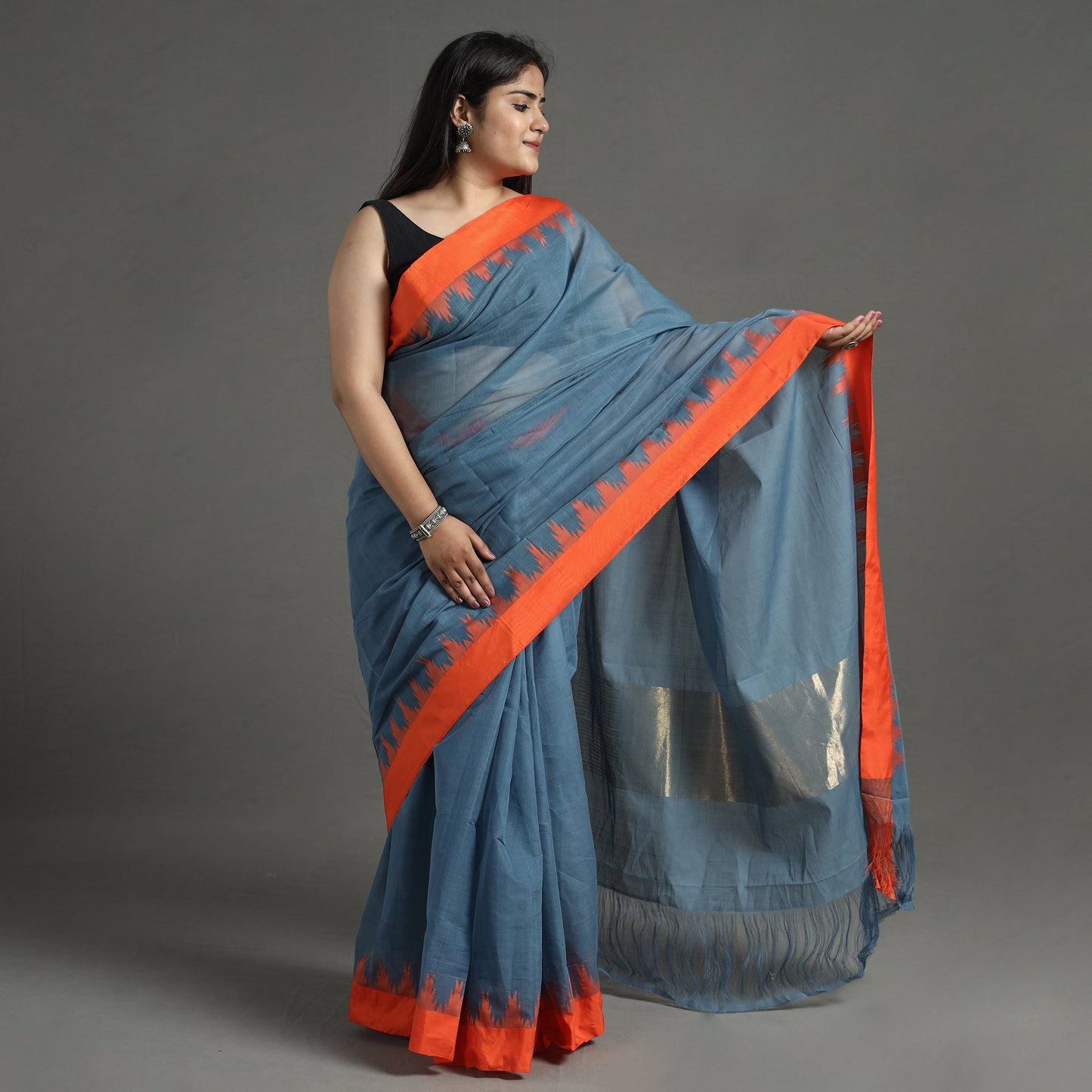 Blue - handspun handloom natural dyed fine silk cotton