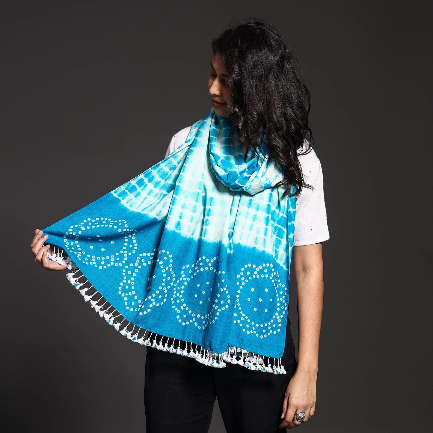 Handwoven Tie-Dye Merino Wool Shibori & Bandhani stole