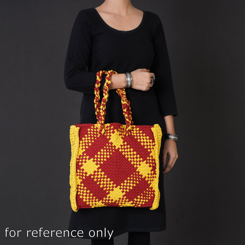 Blue Handwoven Upcycled Cotton Hand/Lunch Bag