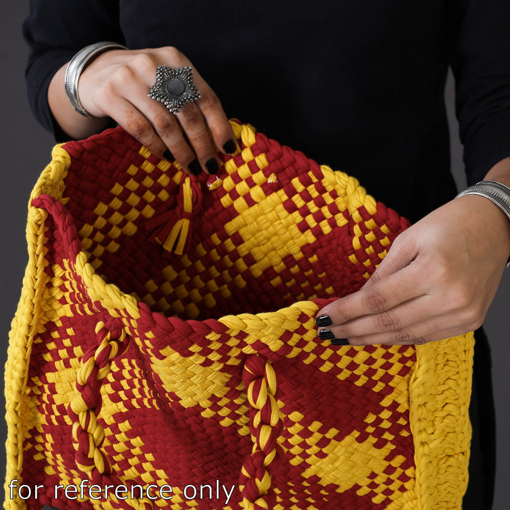 Blue Handwoven Upcycled Cotton Hand/Lunch Bag