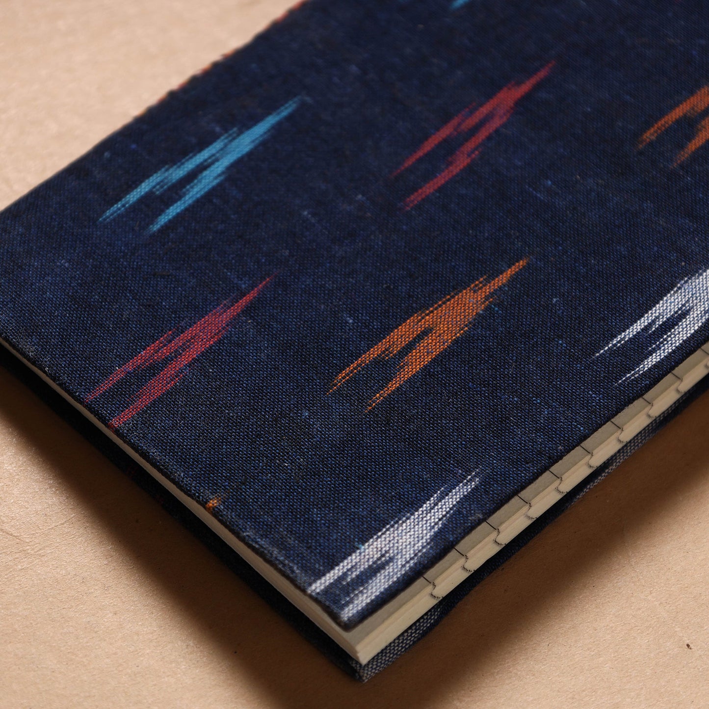 Blue - Ikat Fabric Cover Handmade Paper Notebook (7 x 5 in)