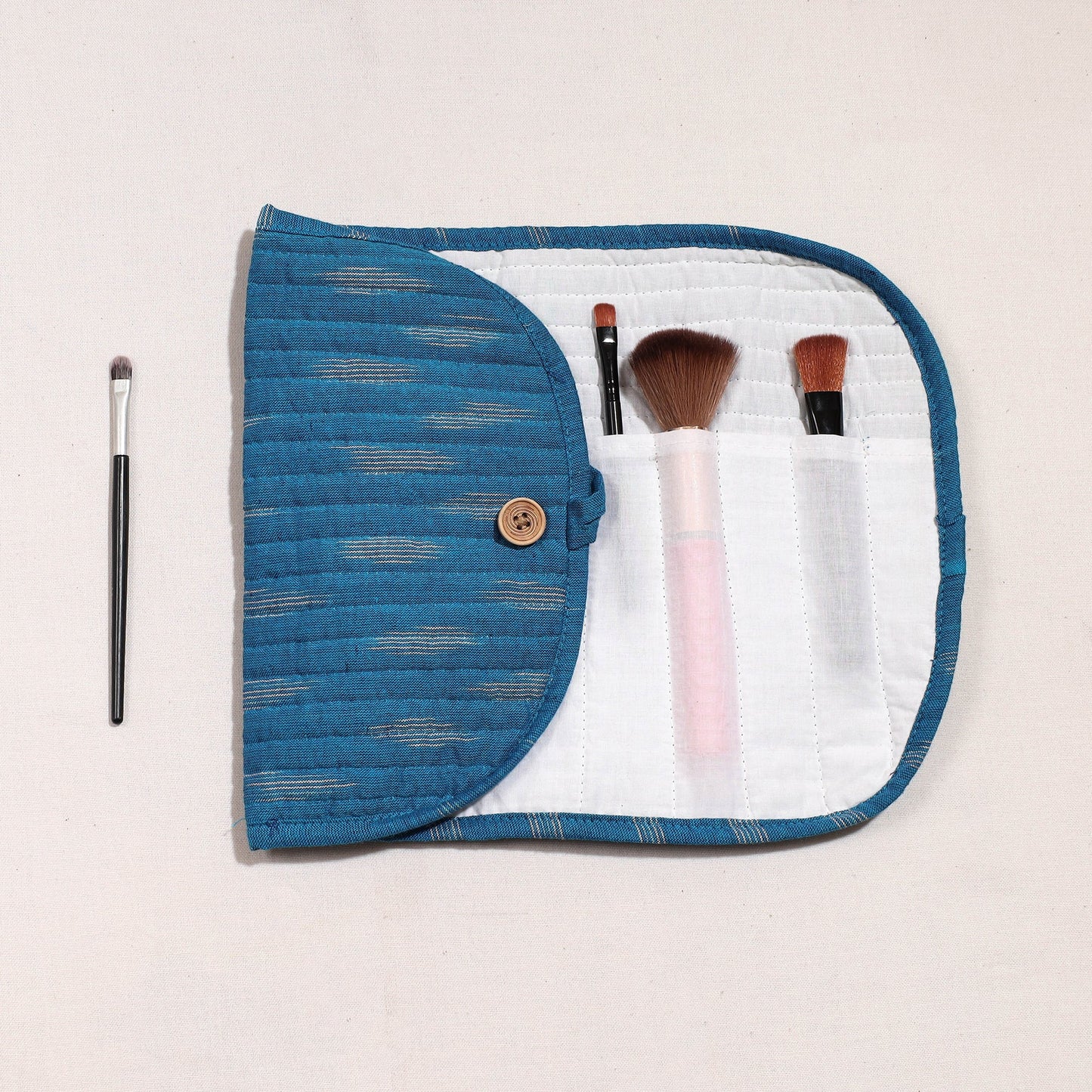 Ikat Fabric Multipurpose Segmented Make-up Brush Wrap Pouch/Case