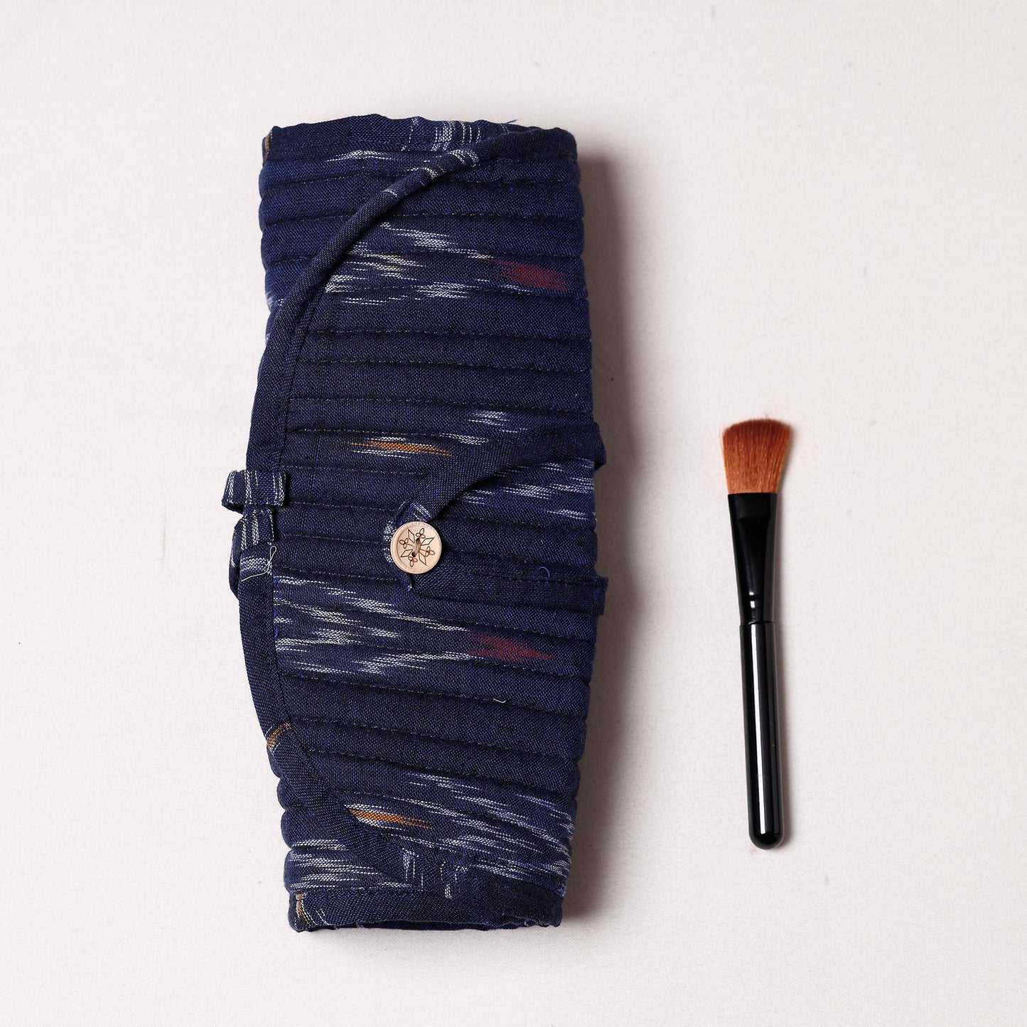 Ikat Fabric Multipurpose Segmented Make-up Brush Wrap Pouch/Case