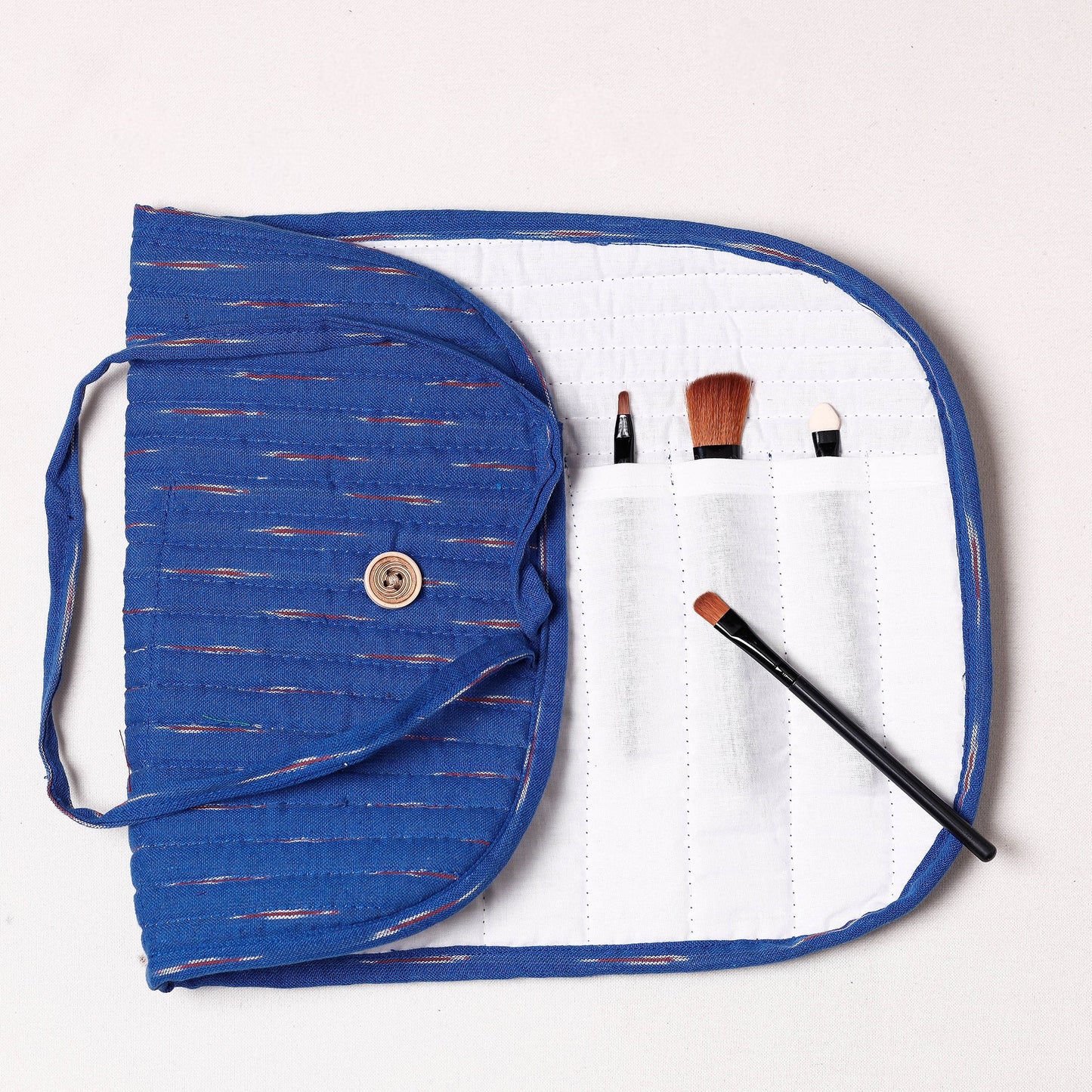 Ikat Fabric Multipurpose Segmented Make-up Brush Wrap Pouch/Case