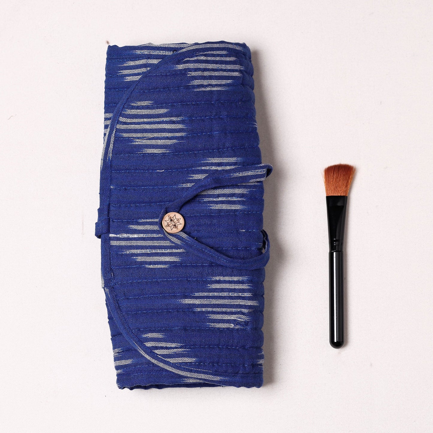 Ikat Fabric Multipurpose Segmented Make-up Brush Wrap Pouch/Case