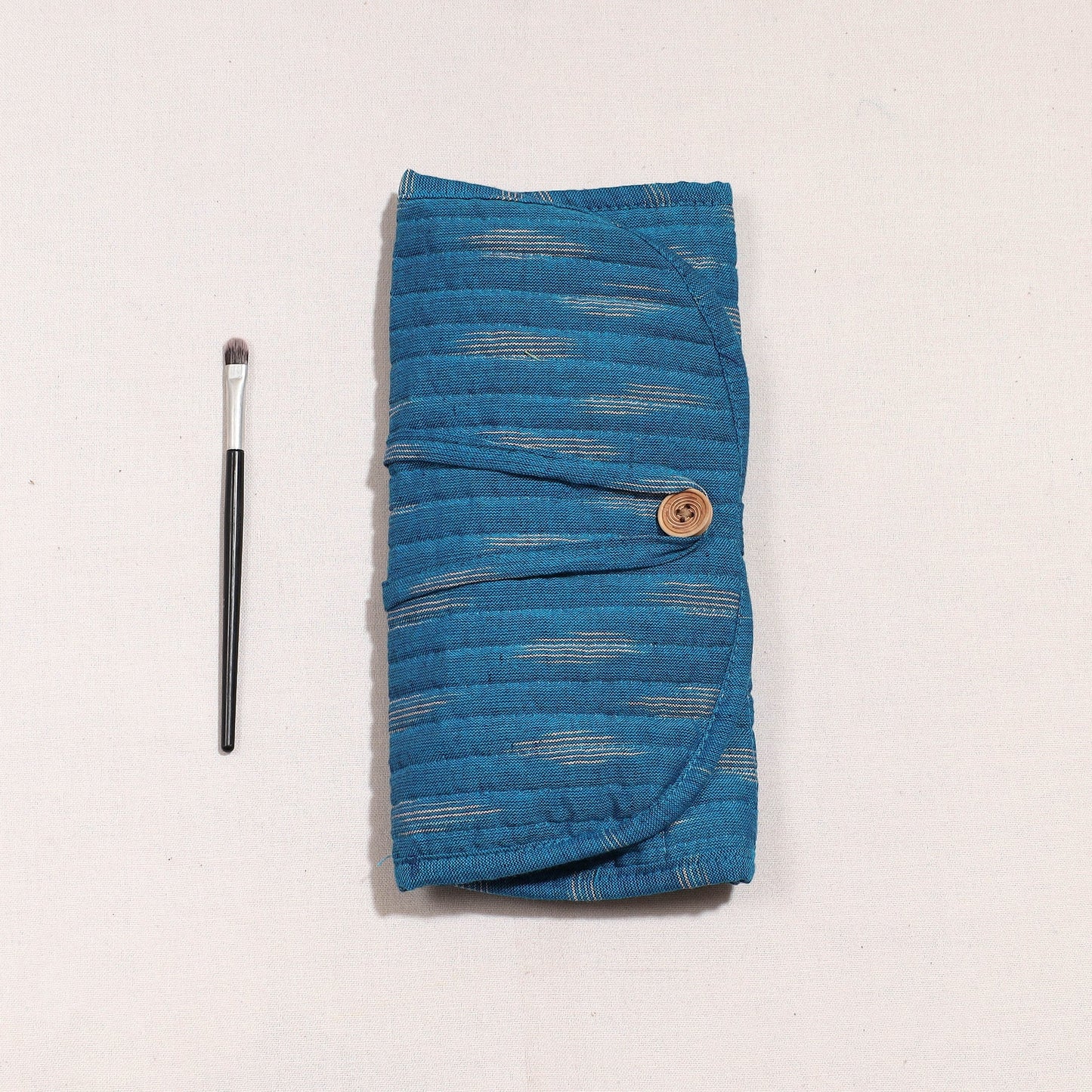 Ikat Fabric Multipurpose Segmented Make-up Brush Wrap Pouch/Case