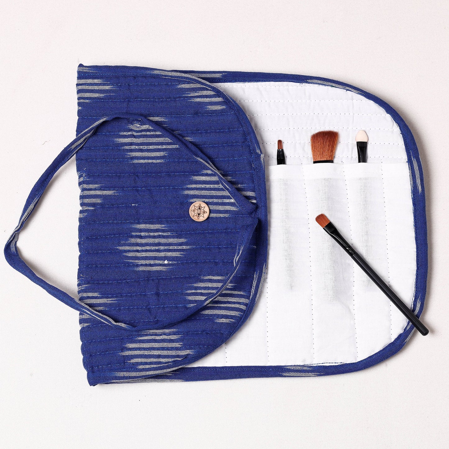 Ikat Fabric Multipurpose Segmented Make-up Brush Wrap Pouch/Case