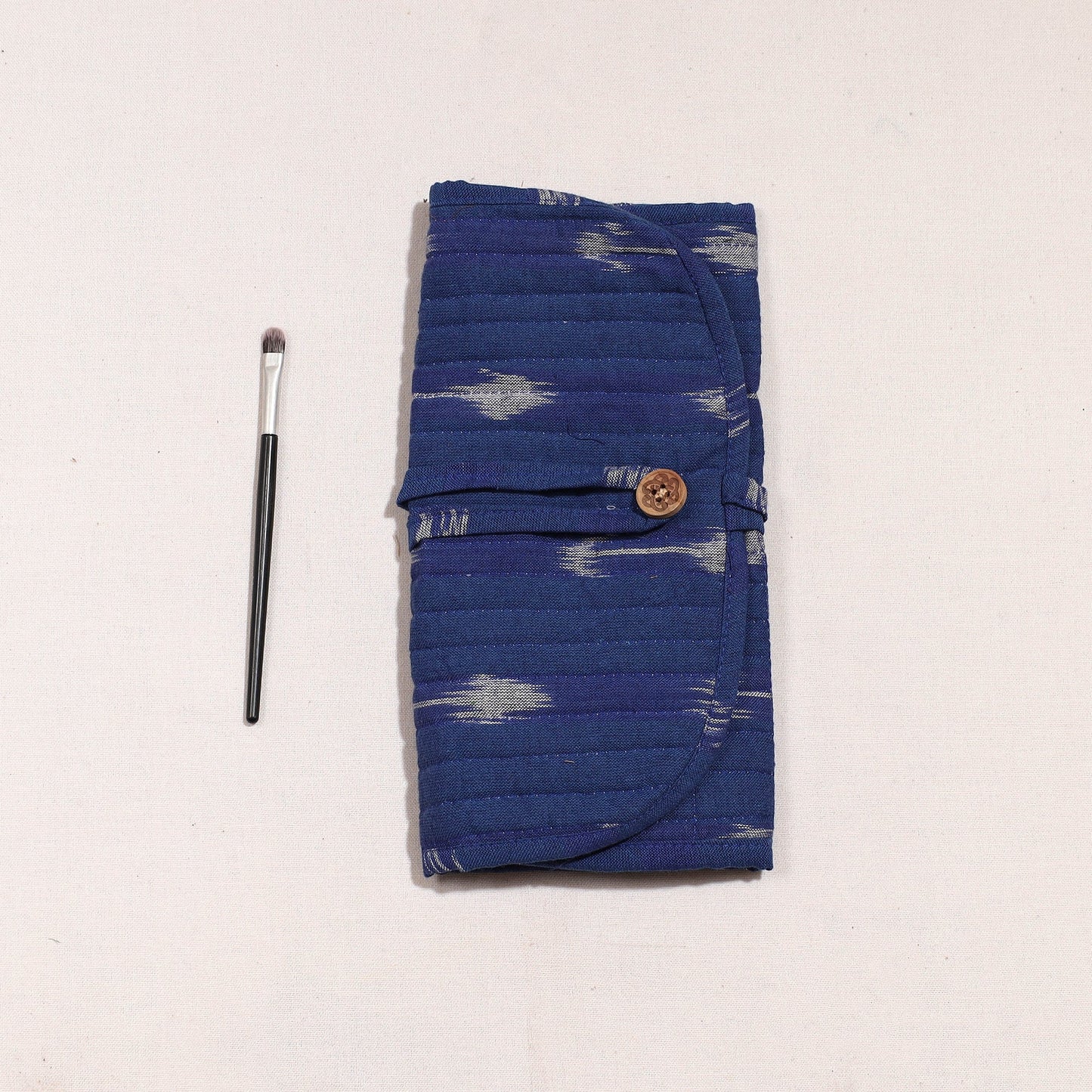 Ikat Fabric Multipurpose Segmented Make-up Brush Wrap Pouch/Case