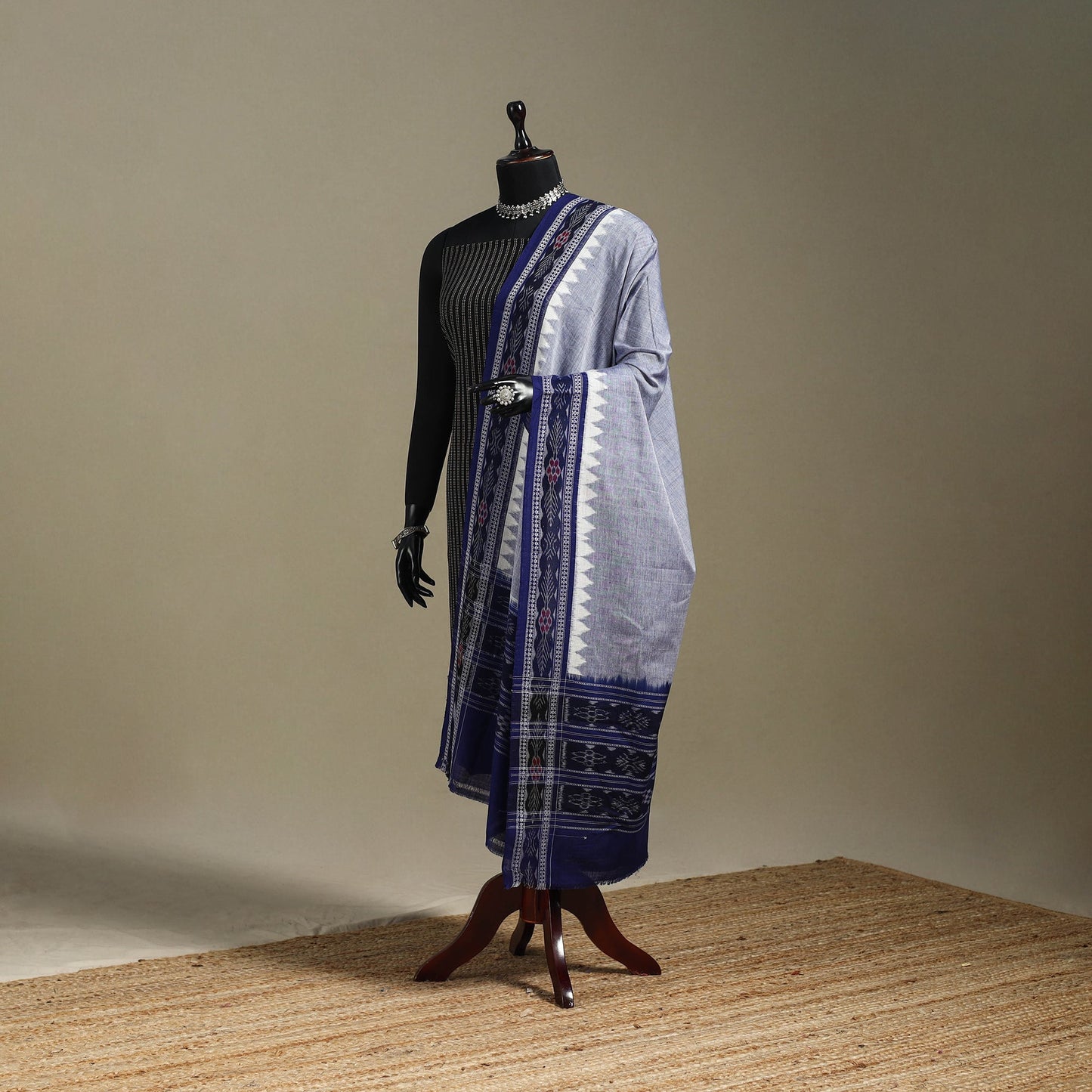 Blue - ikat handloom cotton sambalpuri dupatta 01
