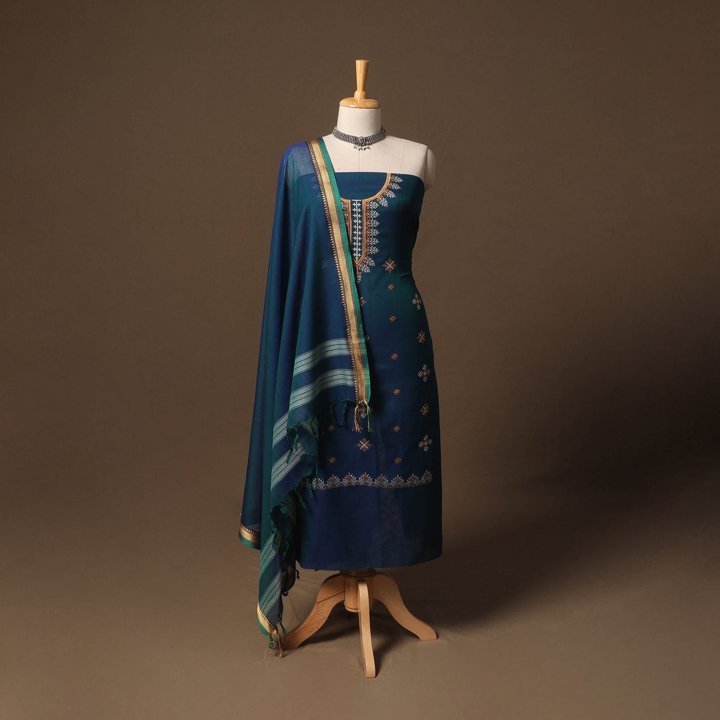 Ilkal kasuti embroidery cotton 3pc unstitched dress