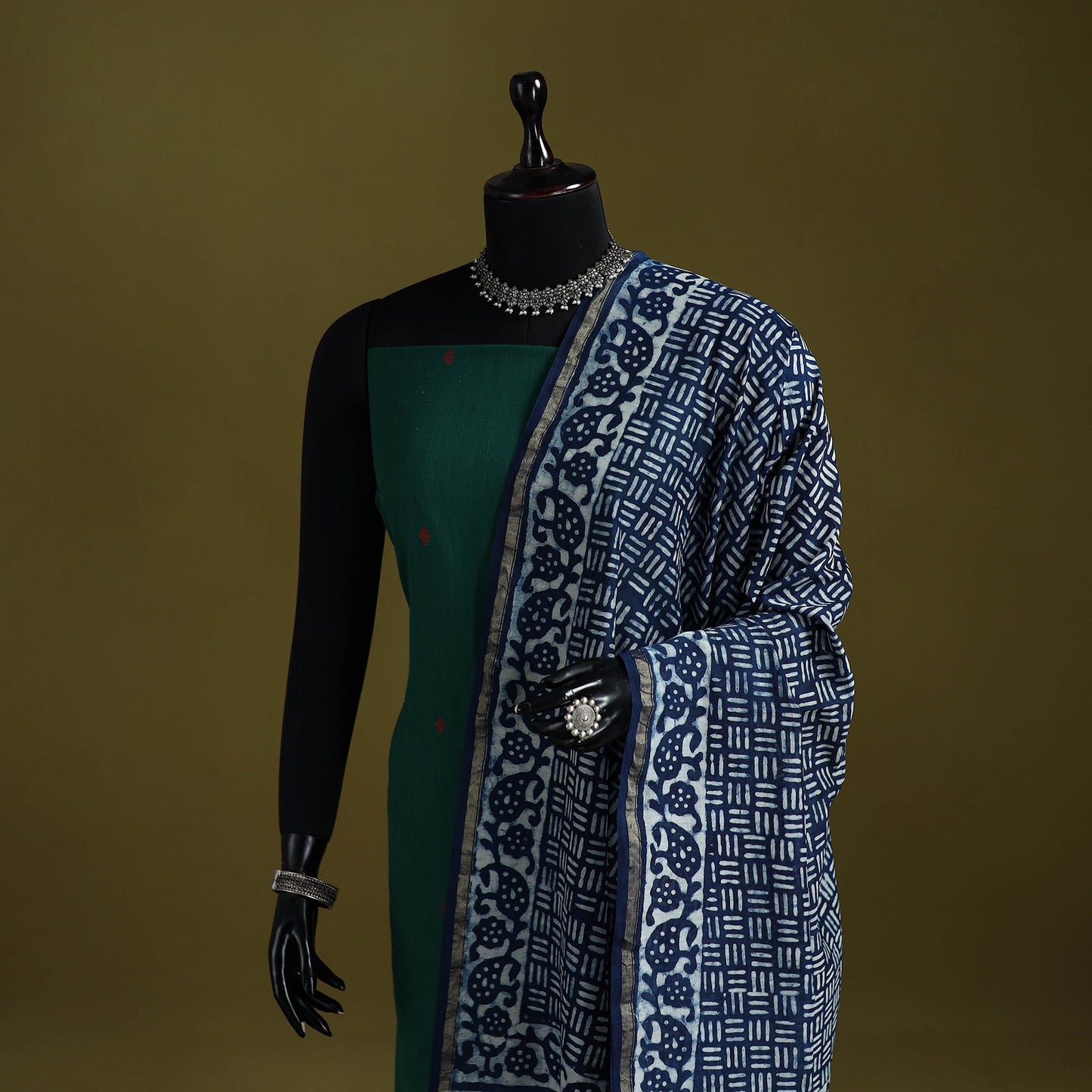 Blue - indigo chanderi silk hand natural dyed dabu bagru