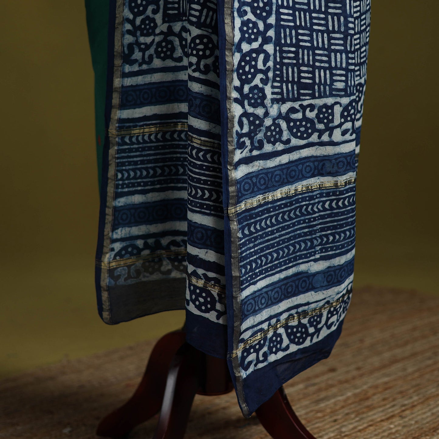 Blue - indigo chanderi silk hand natural dyed dabu bagru