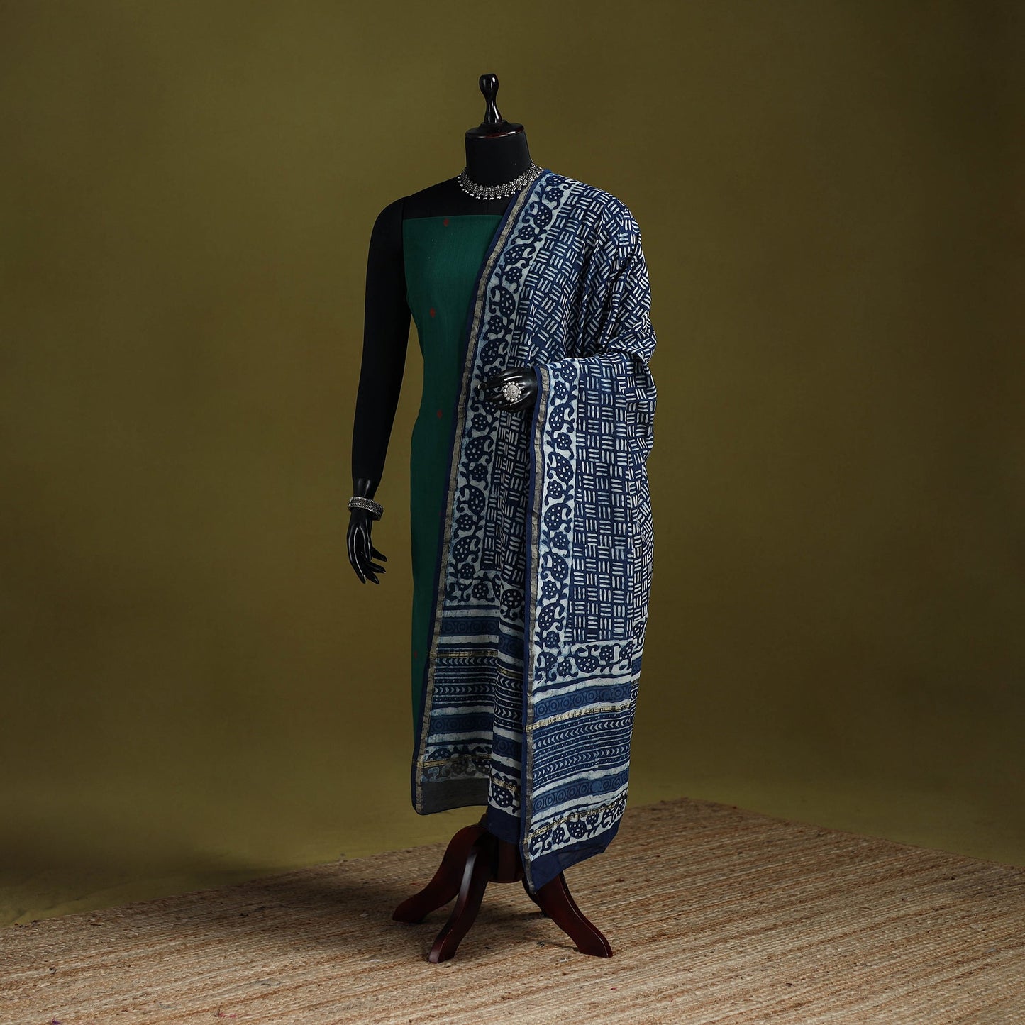 Blue - indigo chanderi silk hand natural dyed dabu bagru