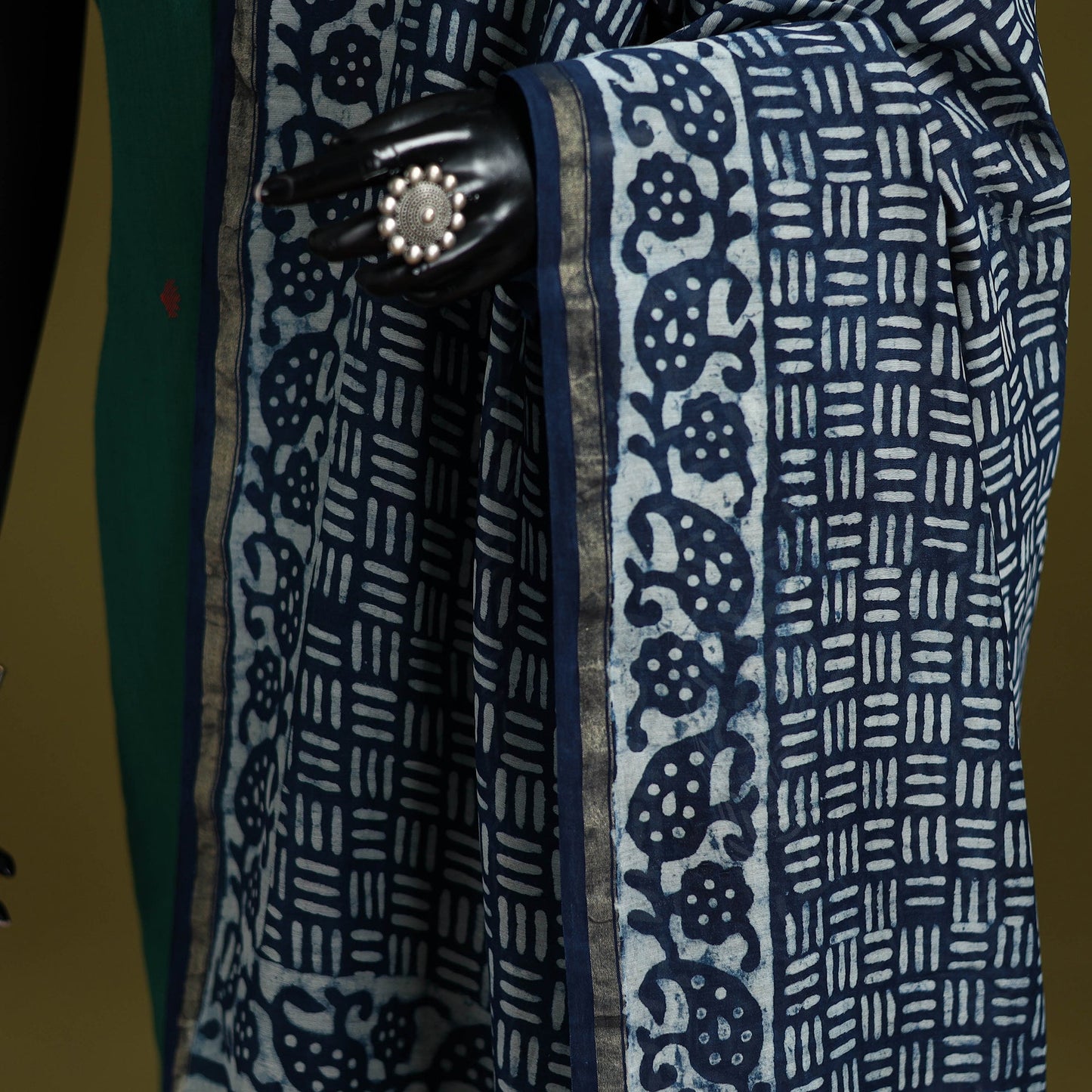 Blue - indigo chanderi silk hand natural dyed dabu bagru