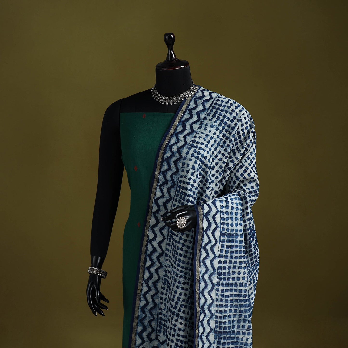 Blue - indigo chanderi silk hand natural dyed dabu bagru